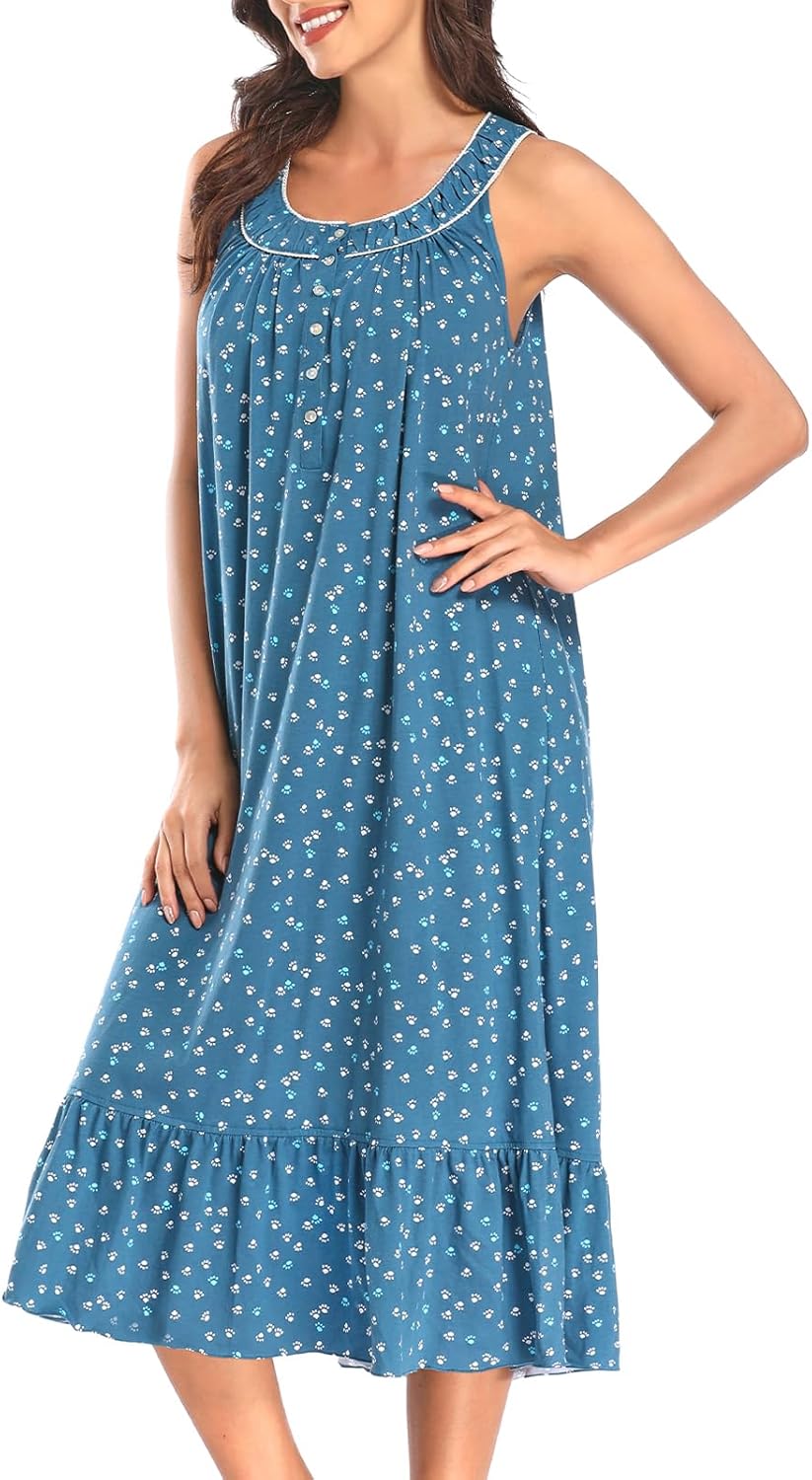 100% Cotton Nightgowns for Women Soft Night Gown Sleeveless Long Sleepwear Ladies Cute Victorian House Dress S-XXL - Image 3