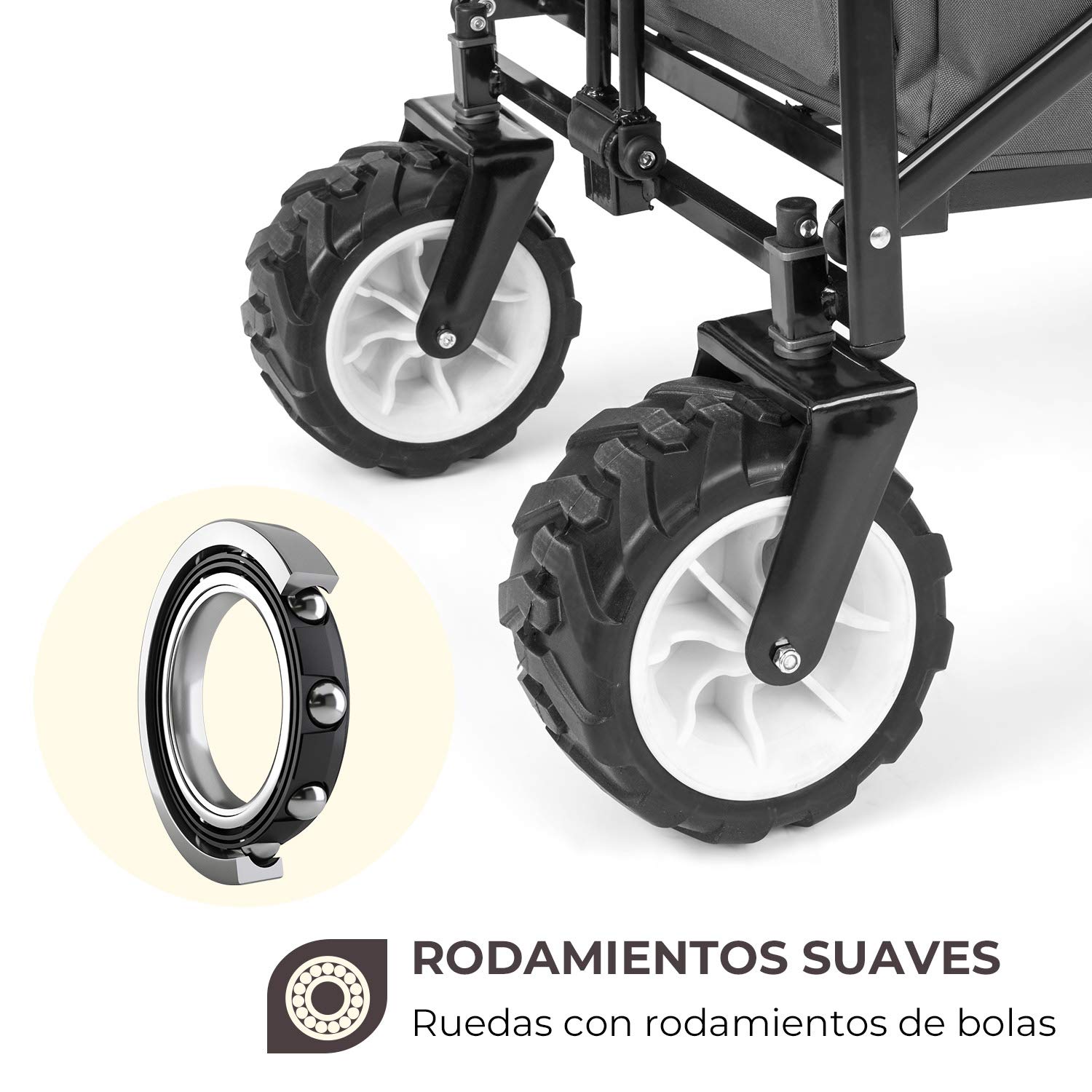 Waldbeck Easy Rider - Carretilla de Mano, Carro Carga Pesada, hasta 70 kg belastbar, Robusto y liviano con Funda de Poliester 600D, 2 Cinturones de Seguridad para niños, Plegable, Gris