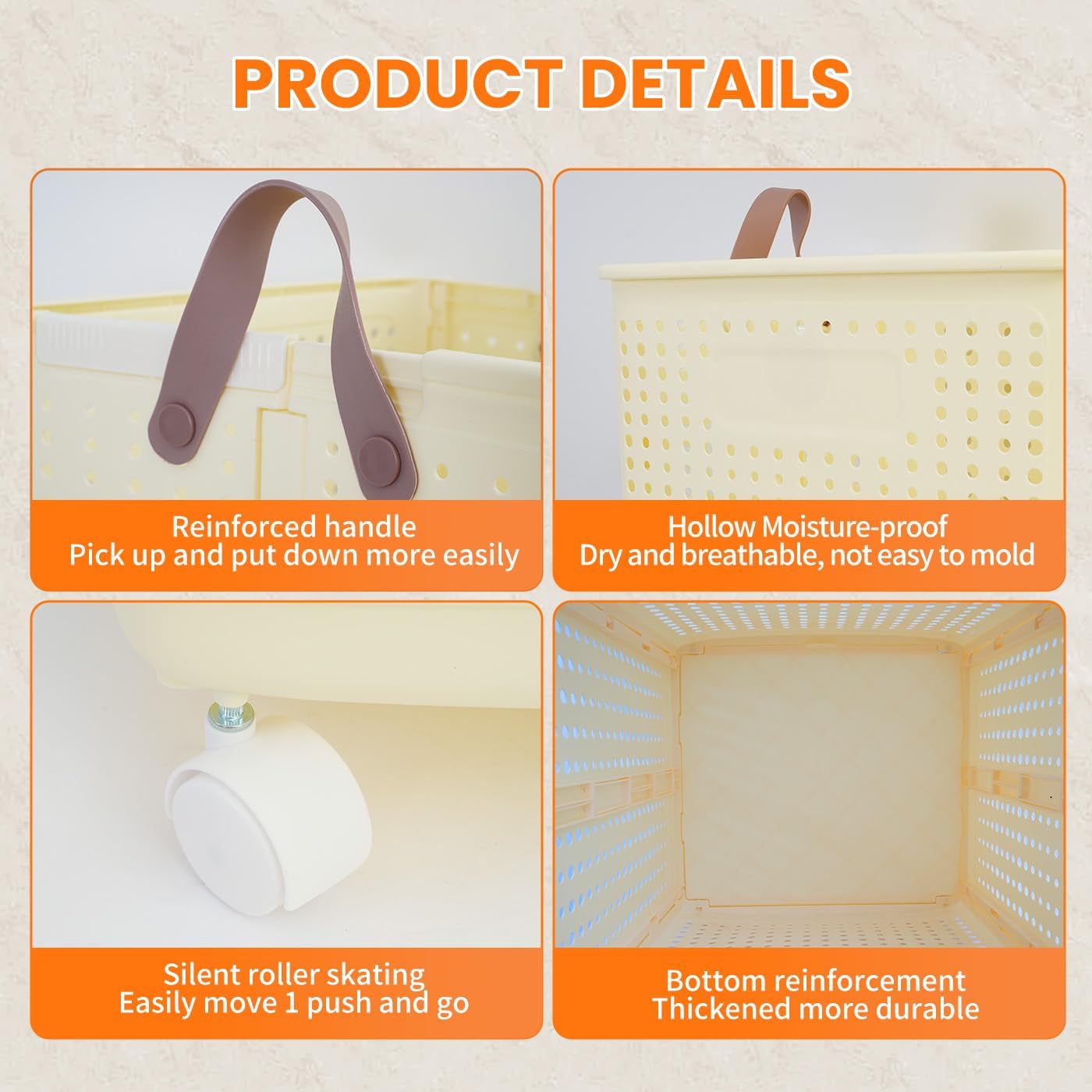 BAOKALER Large Foldable Laundry Hamper with Wheels and Handle, Collapsible Rolling Laundry Basket Plastic, Versatile Portable Storage Basket for Laundry/Bathroom/Dormitory