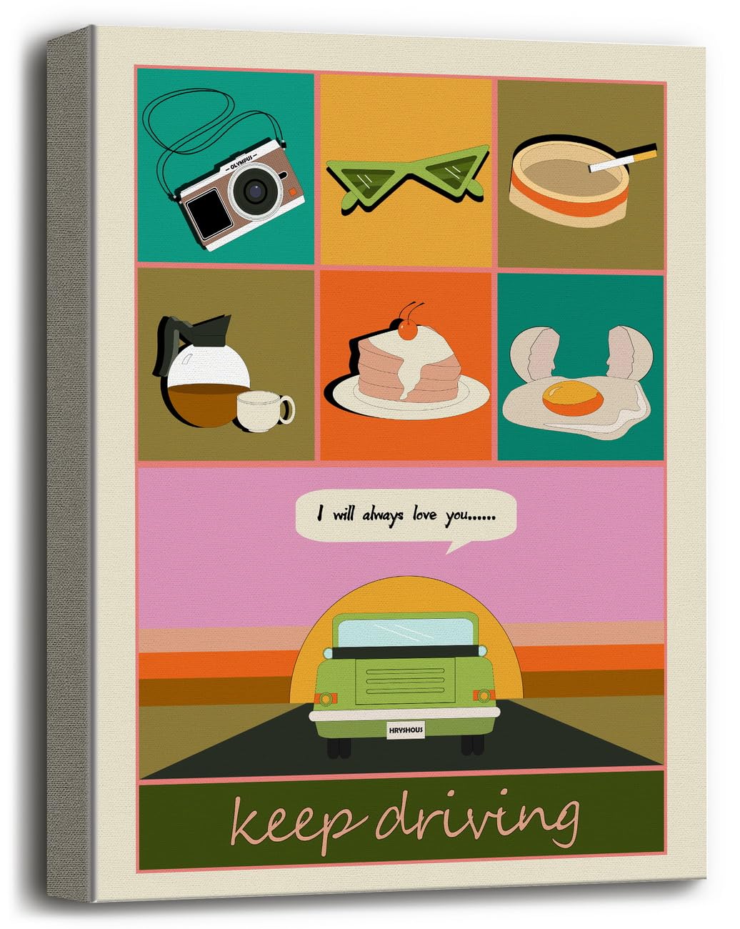 Canvas Wall Art, Canvas Poster Wall Art Hanging Decor Print, Girls Room Decor Art, Vocation Canvas Art, Inspirational Quotes Poster, Motivational Gifts for Women, Keep Driving Art Print