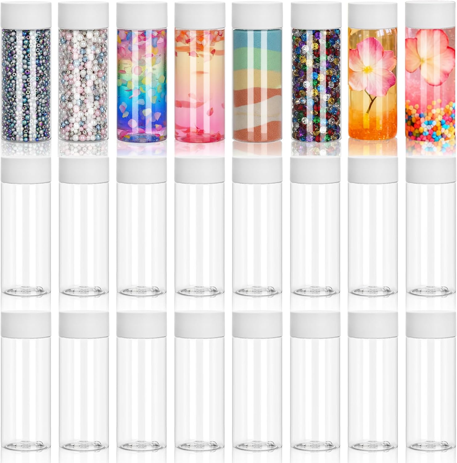 Tlence 24 Pack Sensory Bottles with Lids, 12 OZ/ 350 ML Empty Plastic Bottle, Leakproof Drink Container Bulk, Reusable Clear Calming Jars for Classroom Party, Great for Juice Milk Water Beverages