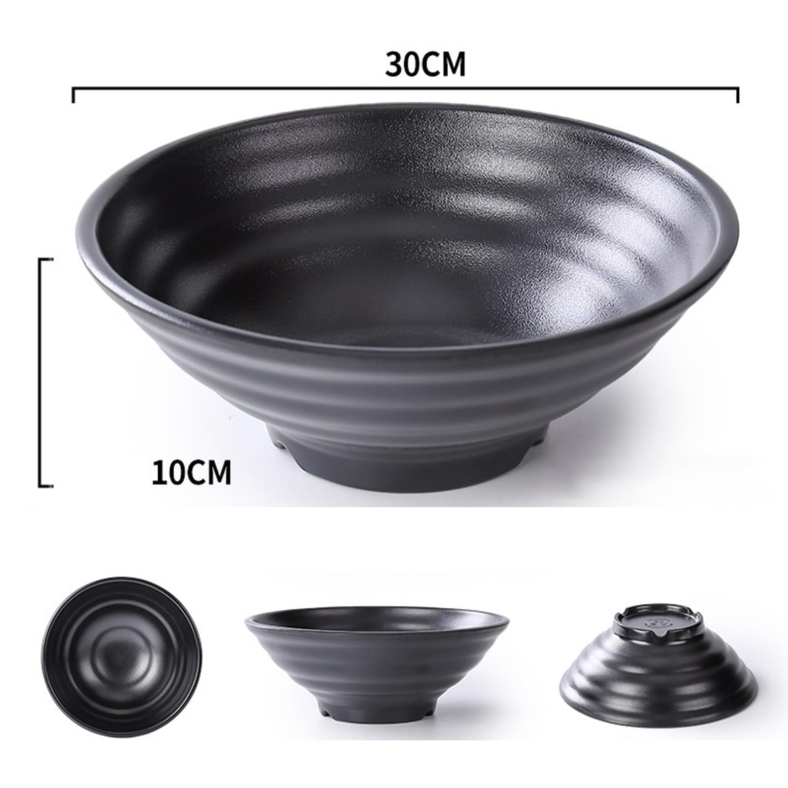 Bol de céréales Bol de vaisselle, bol à soupe en plastique, grand bol, bol spécial for nouilles, bol à surface givrée noire Bols à soupe pour la cuisine(12inch)