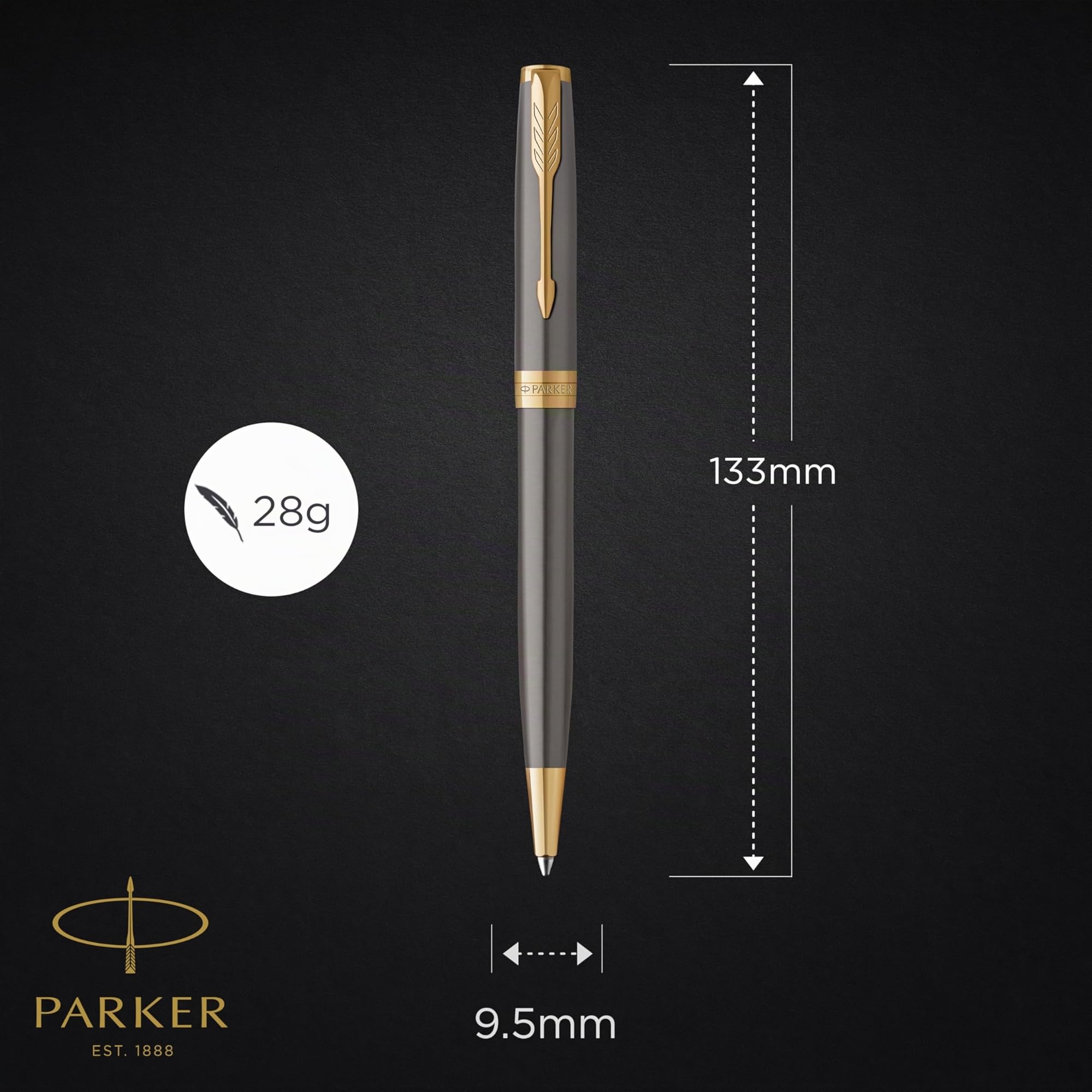 Parker Sonnet Kugelschreiber | grau lackiert mit goldenen Zierteilen | mittlere Spitze | Nachfüllpackung schwarze Tinte | Geschenkbox | perfekte Geschenke zum Schulabschluss
