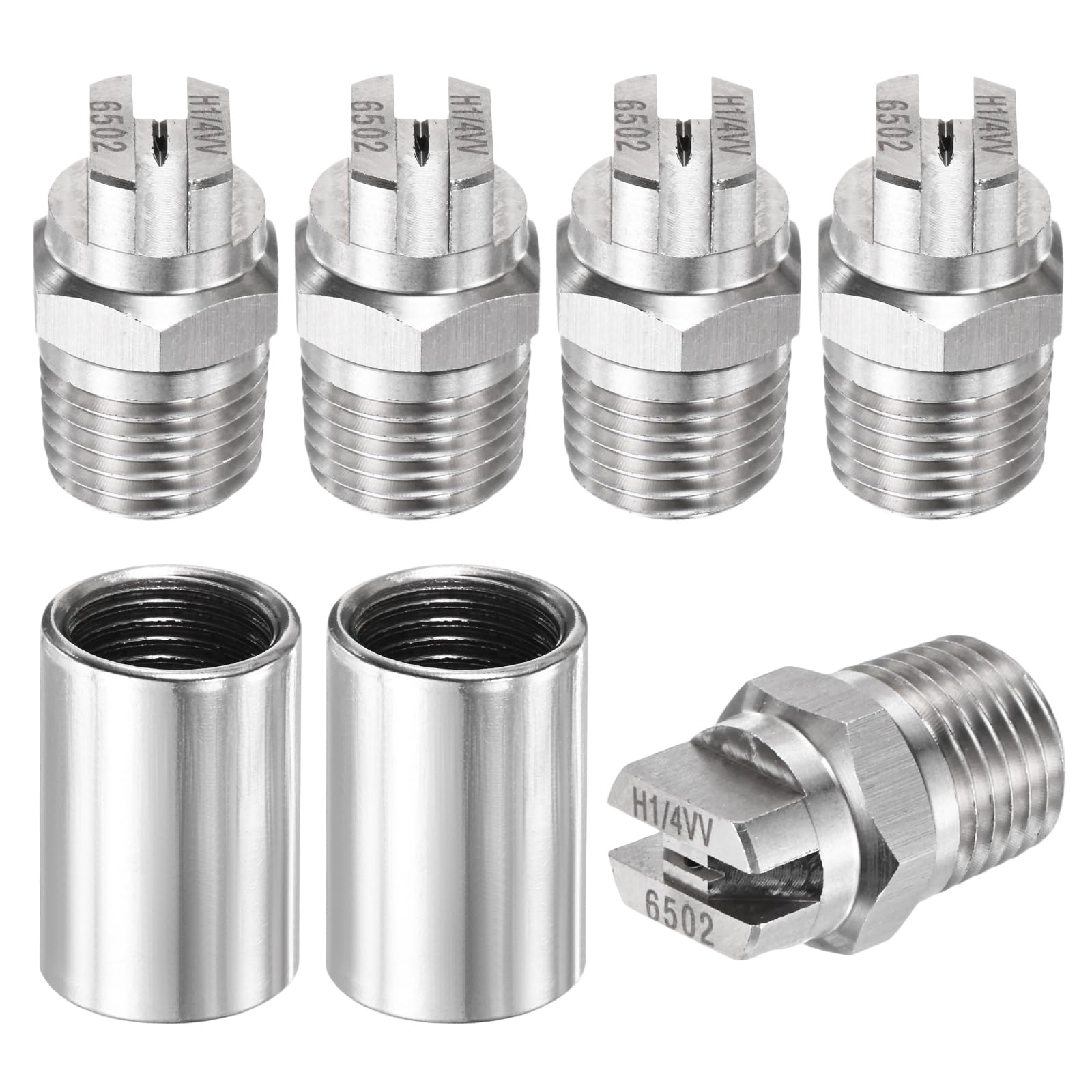 TIXIPEM 1/4" BSP Male 65 Degree Flat Fan Spray Tip [7PCS] - High Pressure Washer Spray Nozzle with 1/4" BSP Female Pipe Fitting Used for Water Guns - [Stainless Steel-0.91MM]
