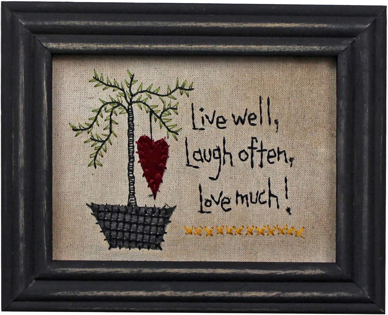CVHOMEDECO. Primitives Vintage Live Well, Laugh Often, Love Much! Stitchery Frame Wall Hanging Decoration Art, 8.75 x 6.75 Inch
