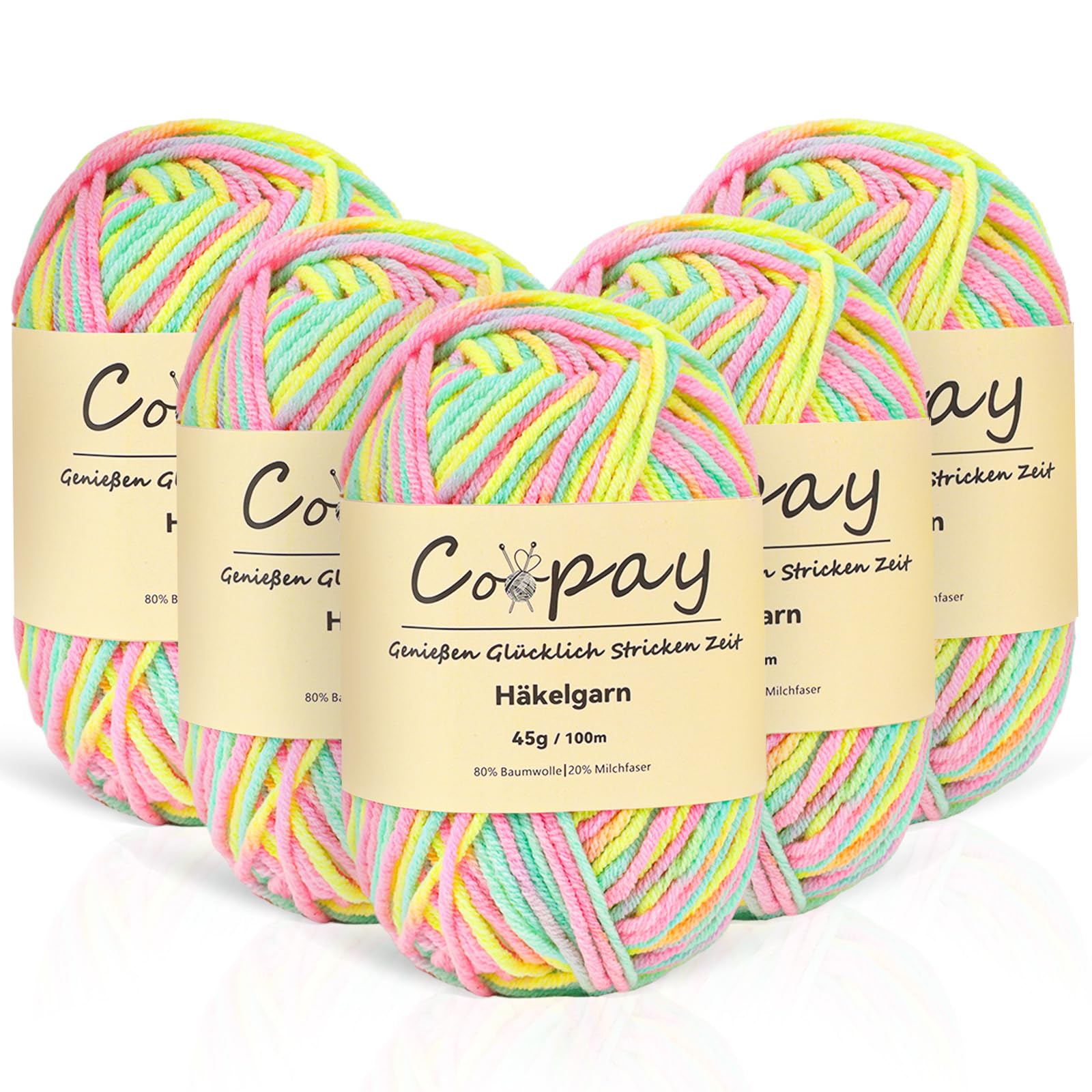 Coopay Wolle zum Häkeln, 5 x 45g Farbverlauf Häkelgarn, 5-Fädig Wolle zum Stricken, Weicher Häkelgarn Mehrfarbig, Bunt Garn zum Stricken Häkeln, Schönes Acrylgarn für Anfänger,Rosa Grün