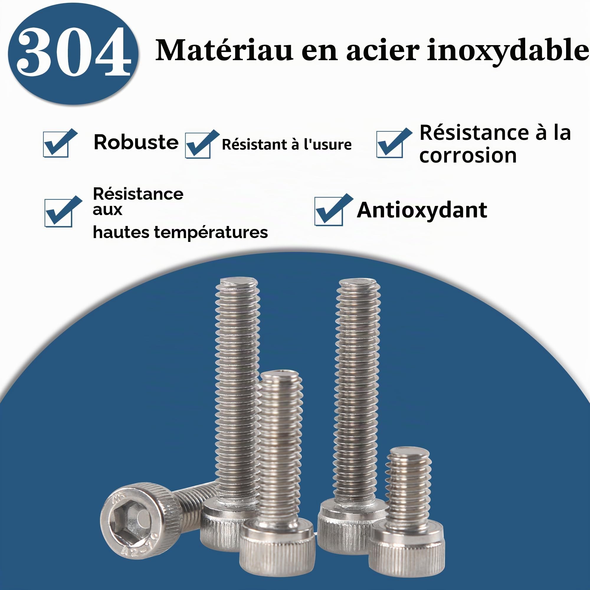 1000pcs M3 M4 M5 M6Jeu de Vis et écrous Vis Boulon et écrous à Six Pans Creux 304 Visserie Inox Assortiment Ecrous et Boulons Rondelles Kit pour Réparation Bricolage Mécanique
