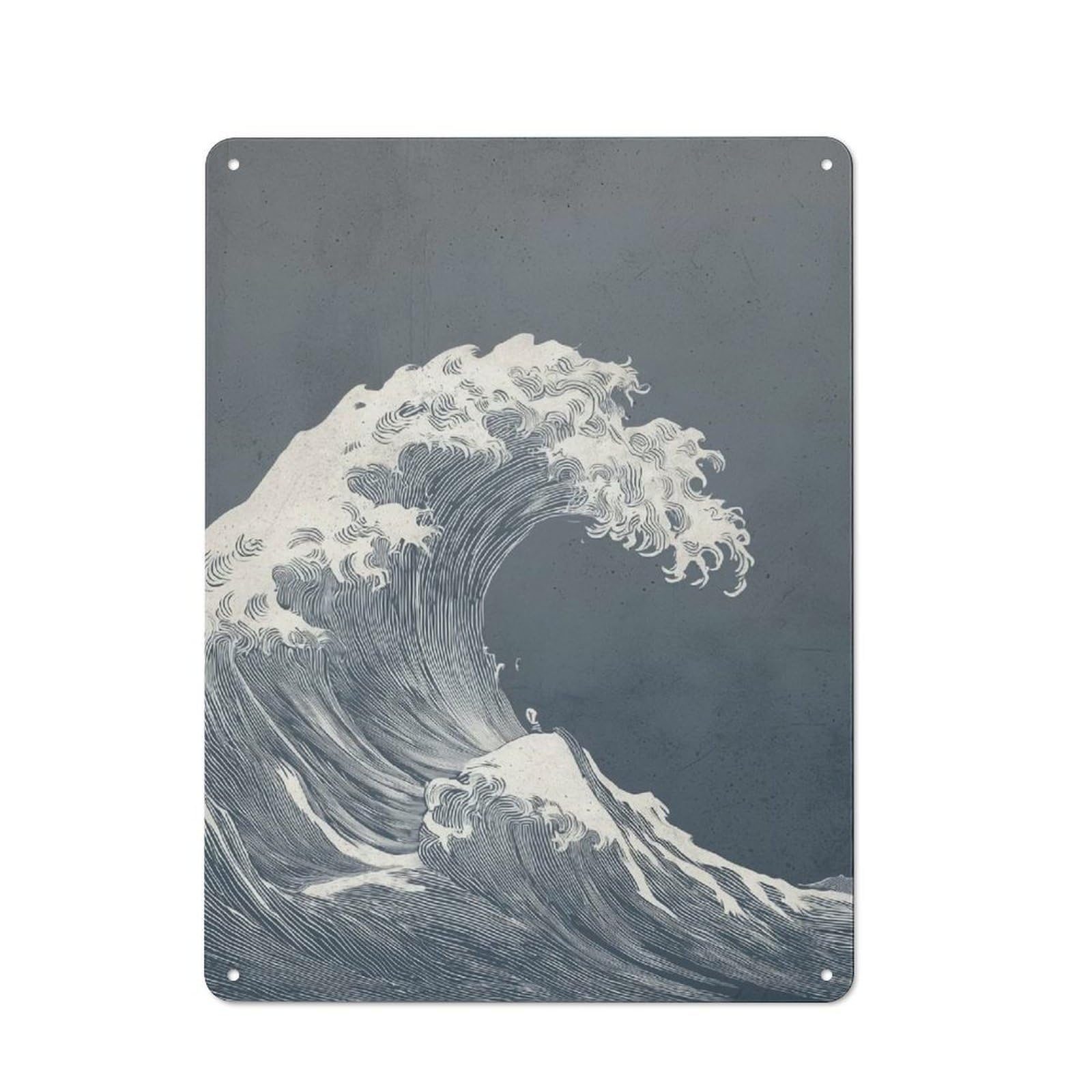 Junmoney Monochromatic Ocean Wave Art Print 40X30cm Retro Tin Sign With For Living Room Or Hallway, A Decorative Metal Sign For Living Rooms And Hallways
