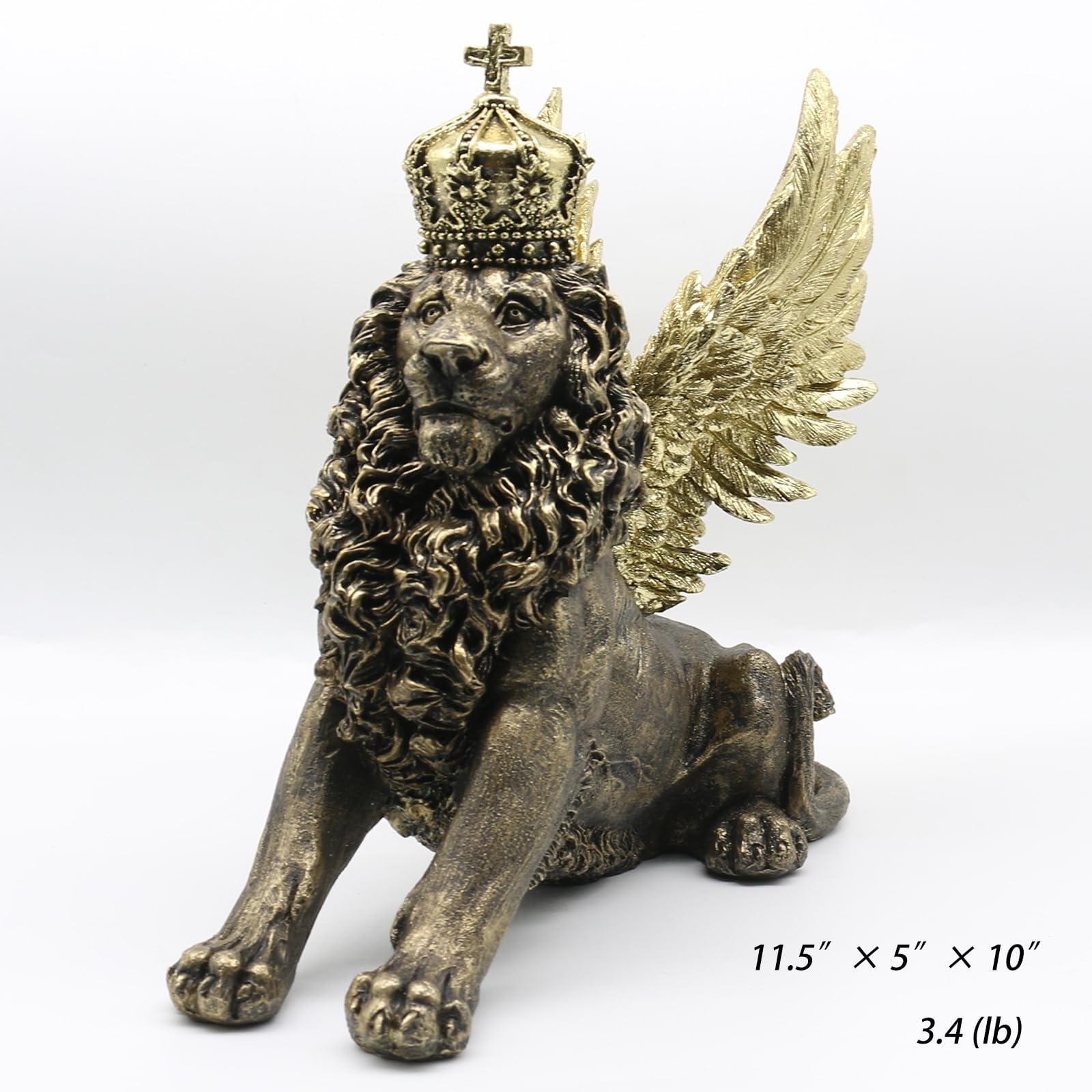 Dekoracja rzeźby anioła lewa, statuetka króla lewa, zwierzę kreatywna ozdoba na biurko do domowego biura salonu, żywica dł. 28 cm