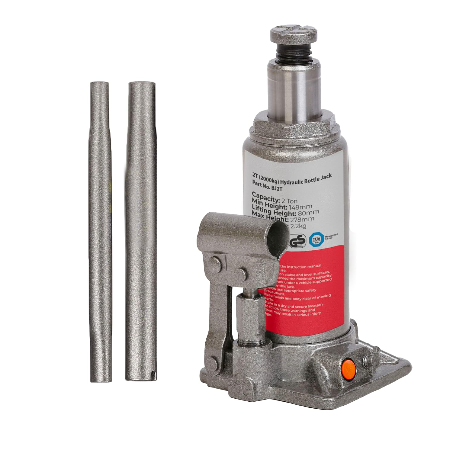Simply Auto 2T Hydraulic Bottle Jack BJ2T (2 Tonne, 2000kg), Silver