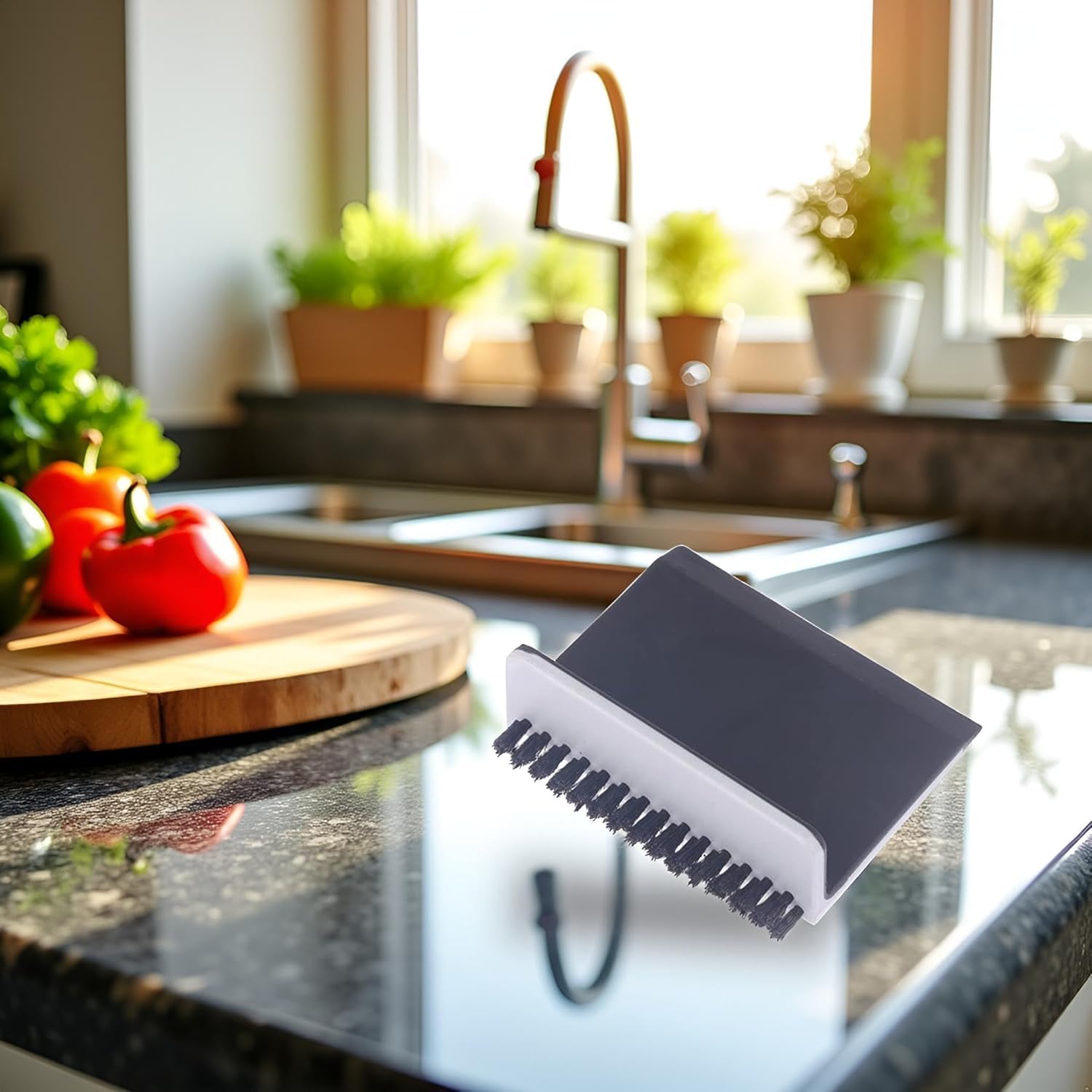 Kitchen Sink Squeegee and Brush Combo, Countertop Wiper Tool with Vegetable Cleaning Brush for Home Kitchen