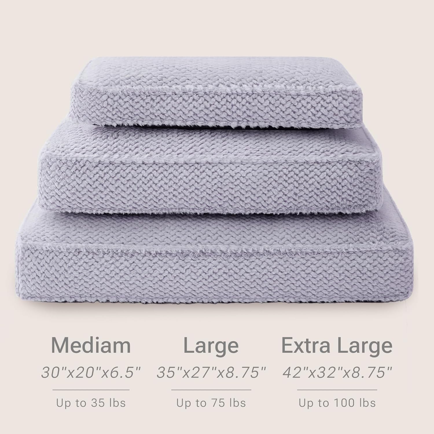 Soft Touch Faux Fur Dog Bed for Extra Large Dogs 8.5" Extra Thick, Orthopedic Pet Bed with Waterproof Liner and Washable Cover, with Removable Cute Pillow, Grey Color