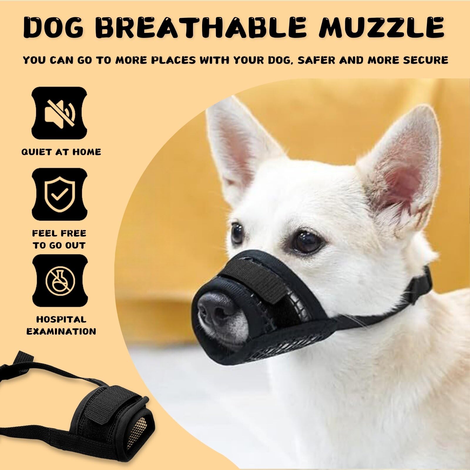 KEYRI 2 Pièces Muselière pour Chiens Muselière Souple Réglable pour Chiens Respirant Muselière en Nylon pour Chien Museliere Anti-Aboiements et Anti-Morsures Museau d'Entraînement (Noir, Petit)