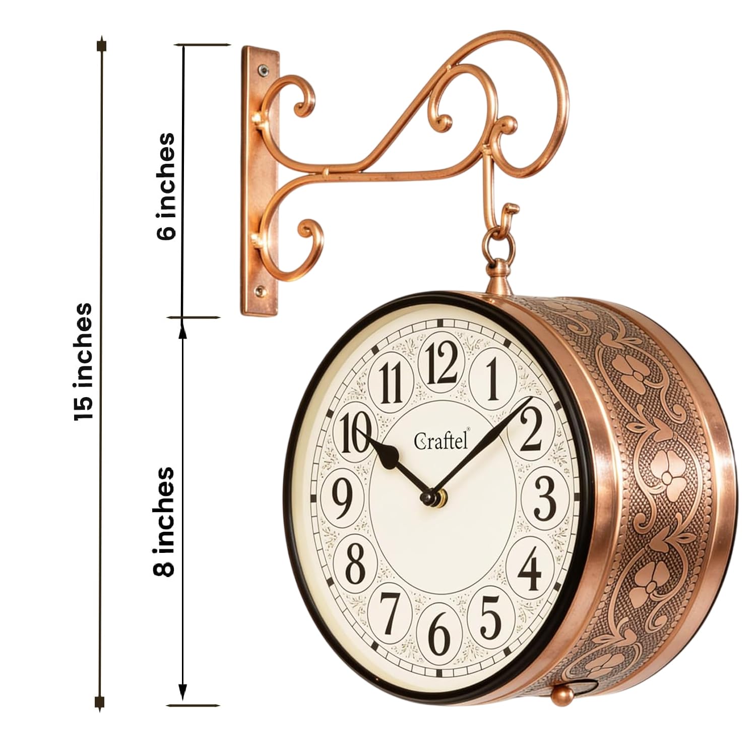 CRAFTEL Double Sided Station Wall Clock Electroplated Rose Gold | Both Side English Dial Aluminum | Gift for Home Bedroom Office | Dial 8 Inch - Rose Gold - 365 Days Warranty |