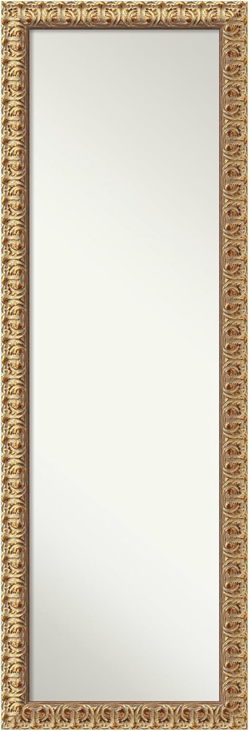 Amanti Art Gold Full Length Mirror for Door, 52x18 Versailles Gold Tall Wall Mirror Full Length, Mounted to Door or Closet Wall with no Visible Brackets, Traditional Wood Frame, Bedroom Decor
