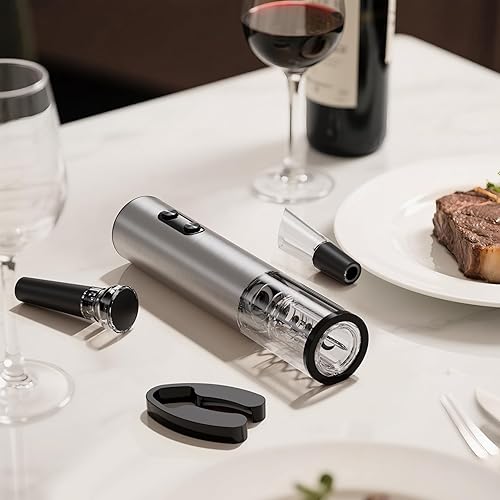 Vista 9 de Set de regalo de destapador de vino eléctrico 6 en 1, sacacorchos automático de acero inoxidable con cortador de papel de aluminio, tapón de vacío