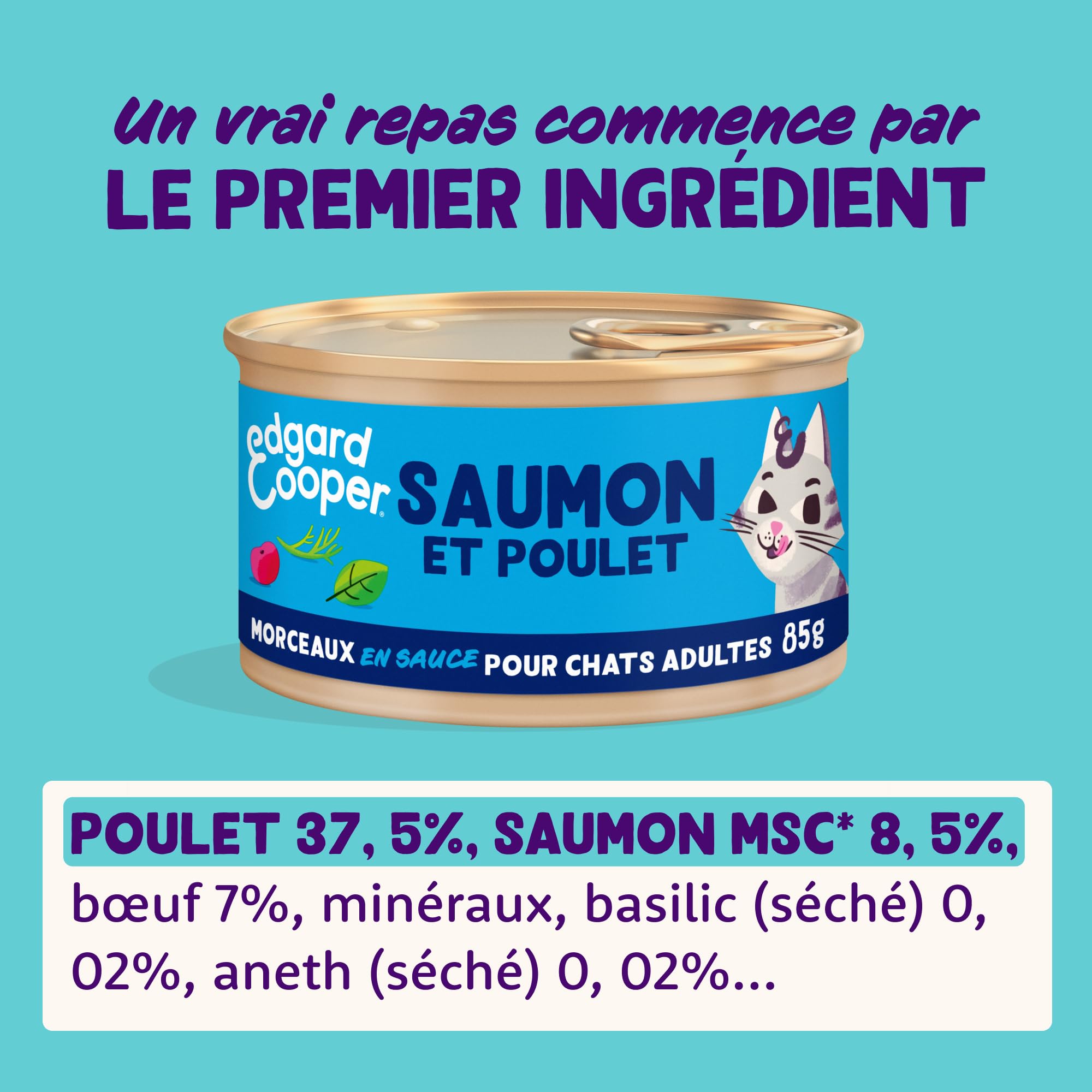 Edgard & Cooper Patée Stücke in Sauce für ausgewachsene Katzen, sterilisiert oder aktiv, natürliches Nassfutter, ohne Getreide, 85 g x 18 cm, Lachs & Huhn, gesunde Ernährung, schmackhaft und