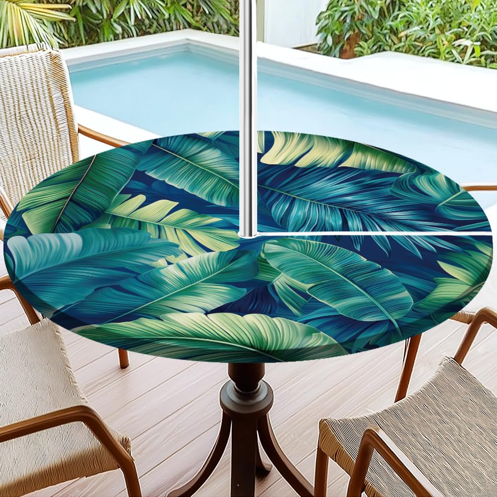 ACRNIGHEET Round Fitted Tablecloth with Umbrella Hole and Zipper Round Tablecloth Decor Indoor Outdoor Waterproof Elastic Washable Table Cover for