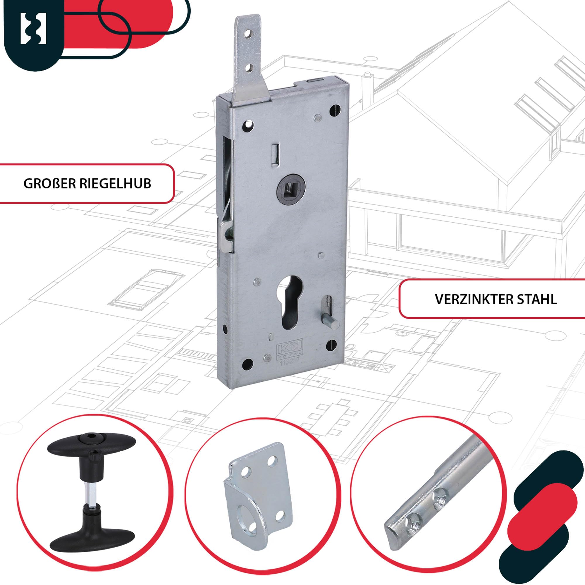 KOTARBAU® Serrure de porte de garage - Serrure de porte de garage - 5 - 400 mm - Serrure de cave - Serrure de porte professionnelle - Serrure de porte de garage - Serrure de porte de garage