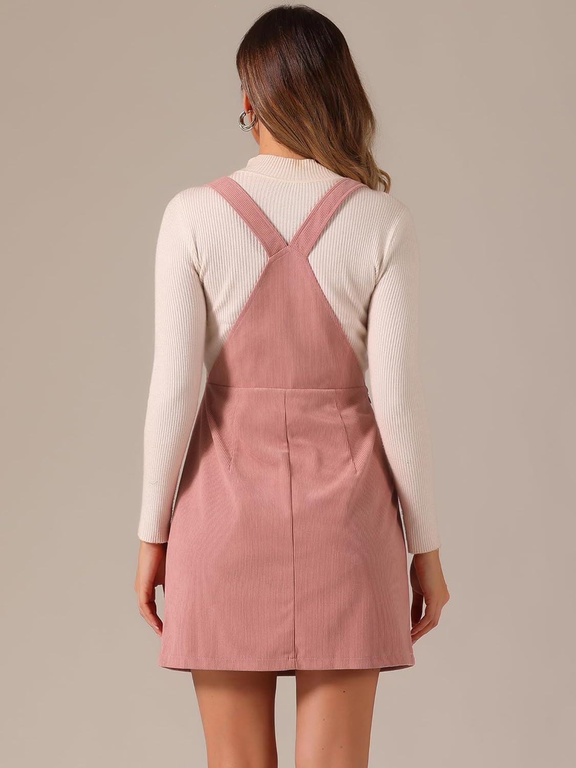 Allegra K Women's Corduroy Overall Dress Mini Short Length Adjustable Strap Bib Overalls Pinafore Dress - Image 4