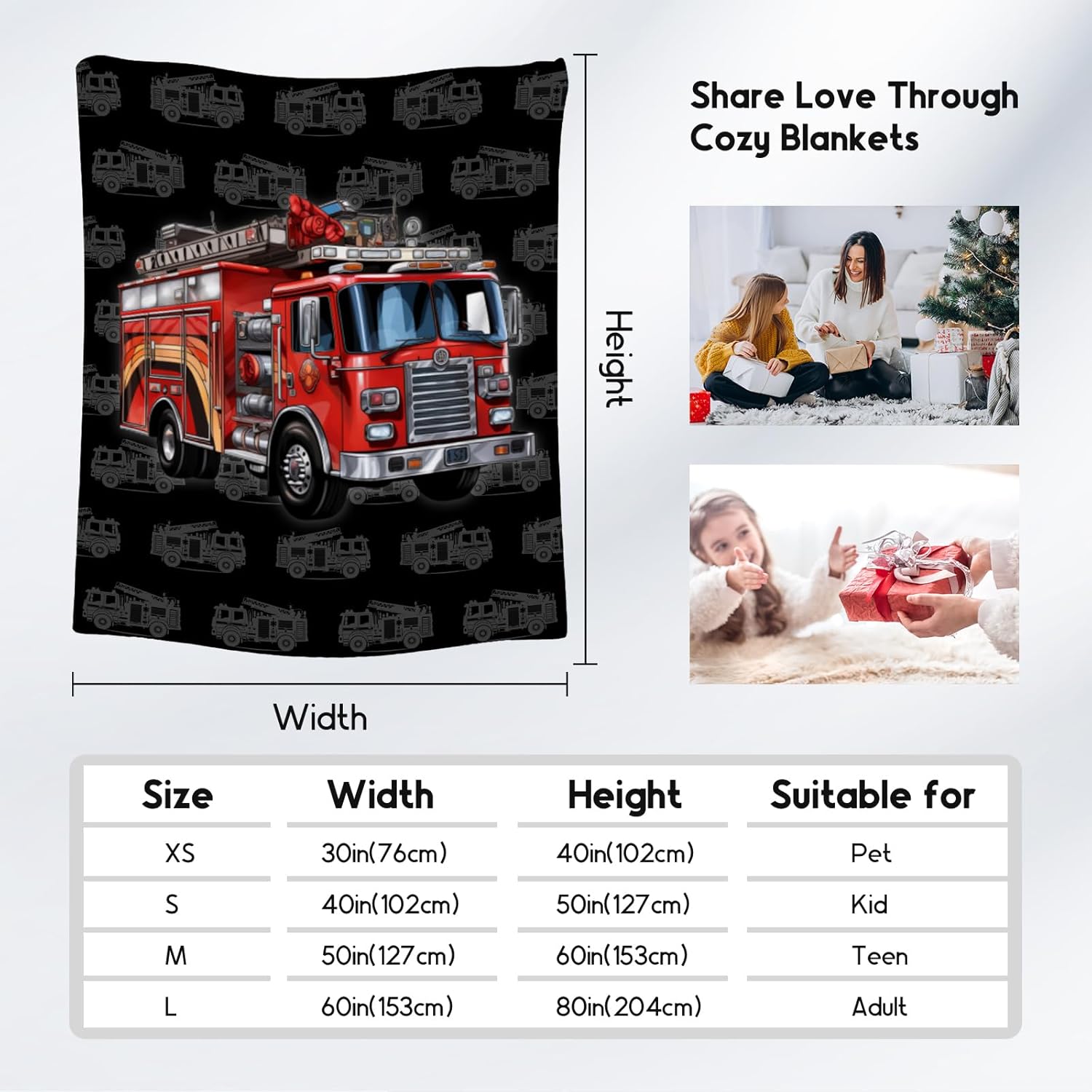 Toddler Blankets for Boys, Cozy Soft Fire Truck Throw Gifts for Kids, Black Flannel Firefighter Blankets for Couch Sofa, 40x50 Inches - Image 4