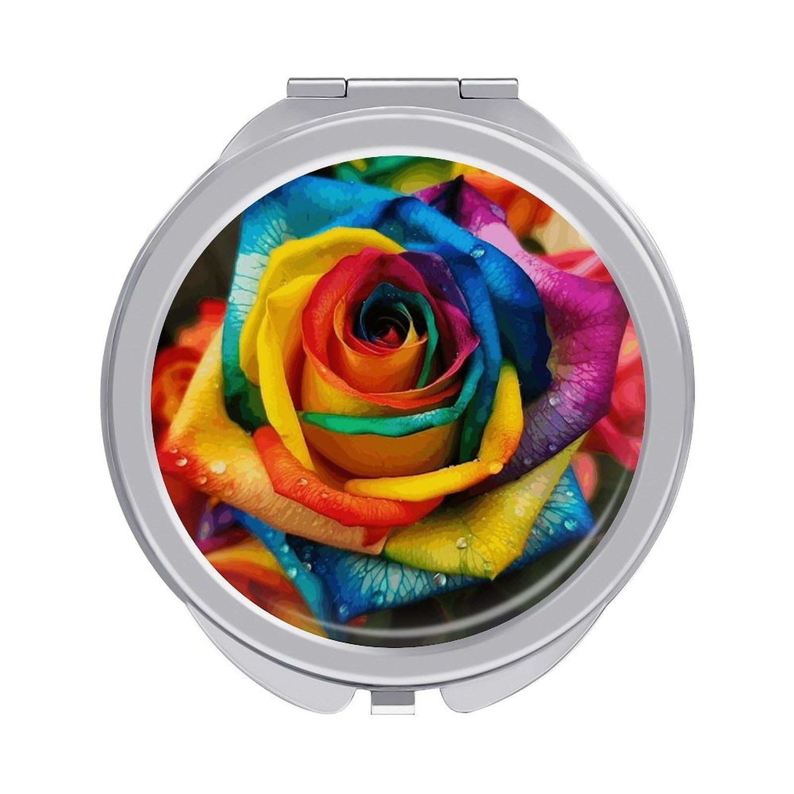 JTREHY Rainbow Rose Makeup Mirror Silver Mirror Surface Folding Makeups Mirrors Lightweight Durable Looking Glass for Suitable Traveling Handbag and Purses