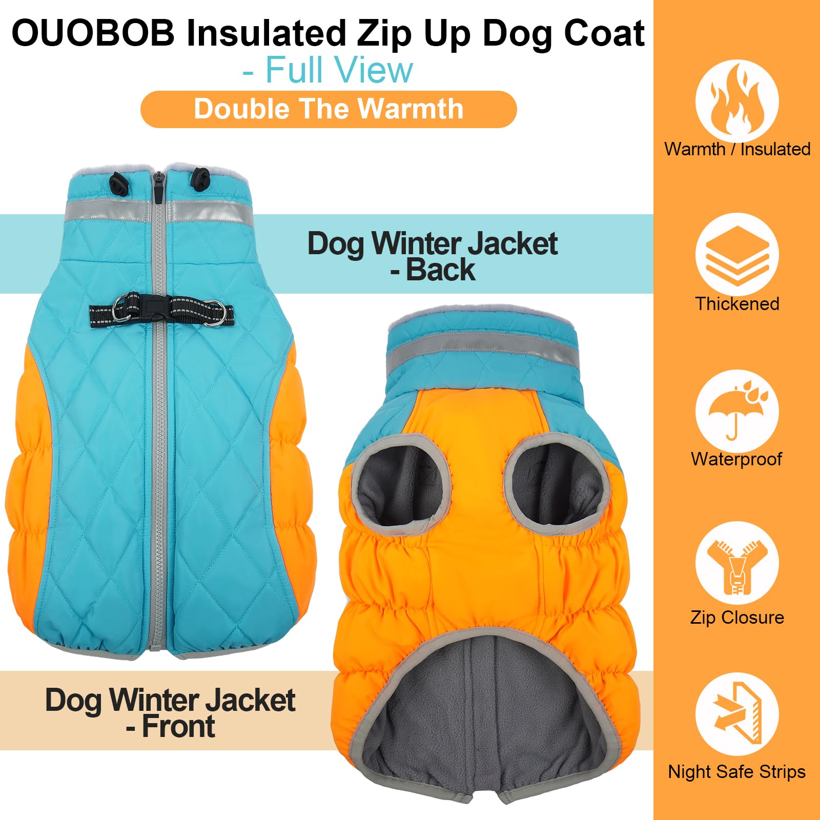 Abrigos cálidos para perros grandes, chamarra impermeable para perro con arnés integrado, cierre de cierre, forro polar, cuello alto, para clima frío, traje de nieve para mascotas para Border