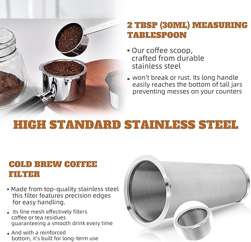 Miniatura 12 de Jarra de vidrio Mason Jar - Jarra de leche materna de 32 onzas con tapa de boquilla para vertido, sellado hermético, ideal para café frío, jugo