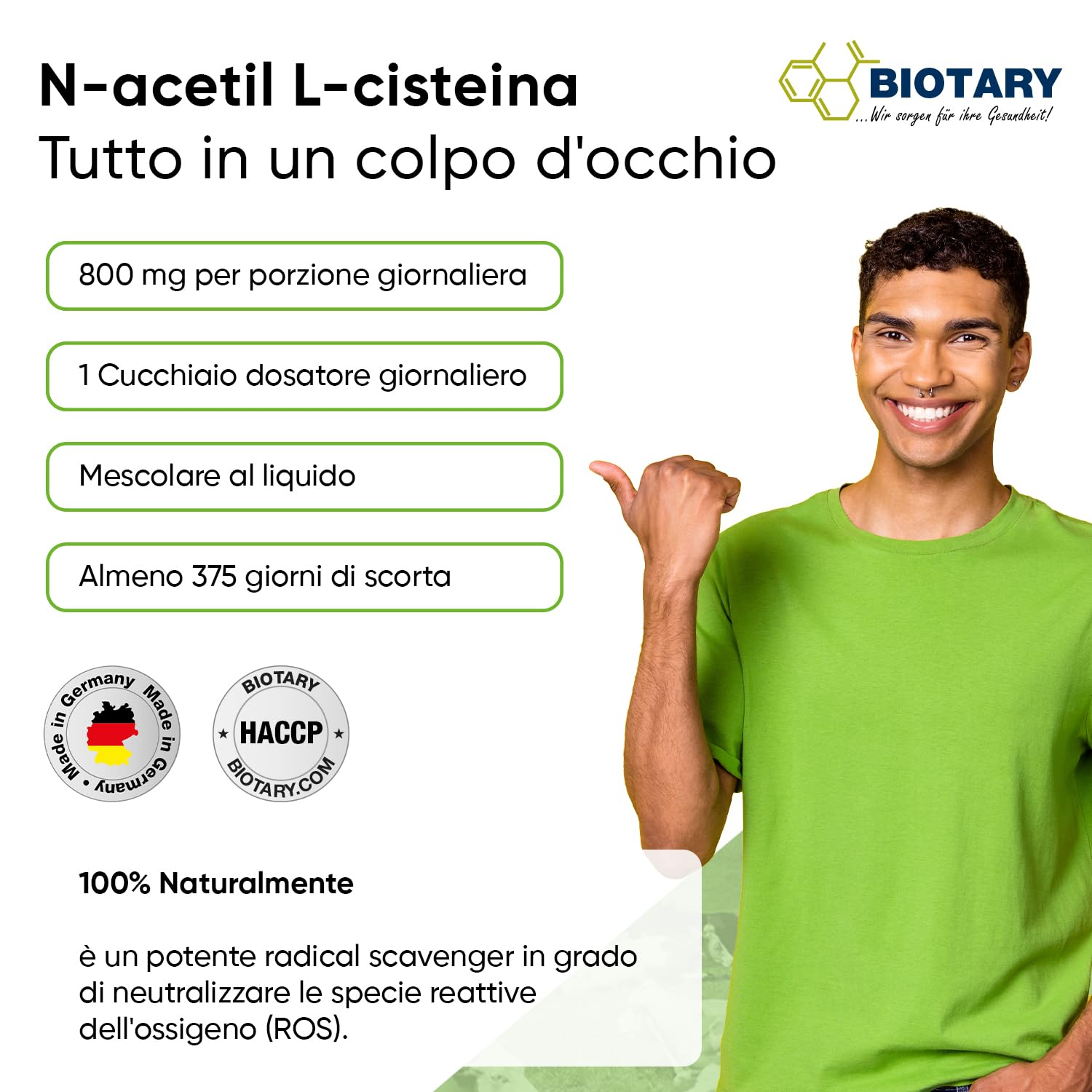 NAC Polvere 300 g N-acetile L-cisteina Alto dosaggio Vegano Testato in laboratorio