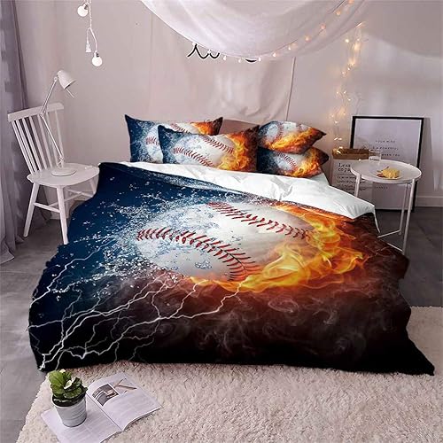 Miniatura 8 de LanS Precise Baseball Sport Series - Juego de funda de edredón y funda de almohada, juego de 34 piezas (funda de edredón + 2 fundas de almohada +