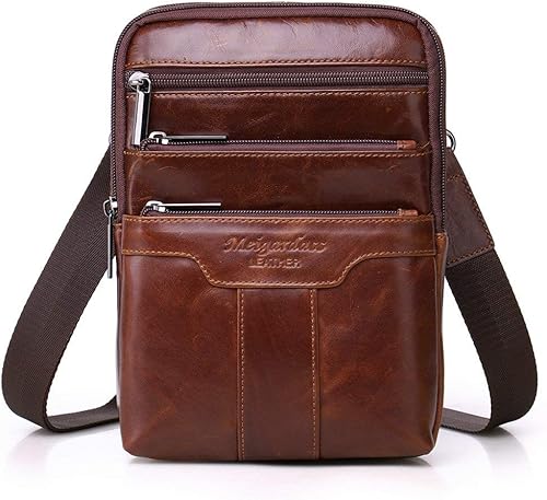 Bolsa de hombro pequeña de cuero para hombre, bolsa cruzada de viaje para negocios, bolsa cruzada para teléfono, cartera para campamento, mochila