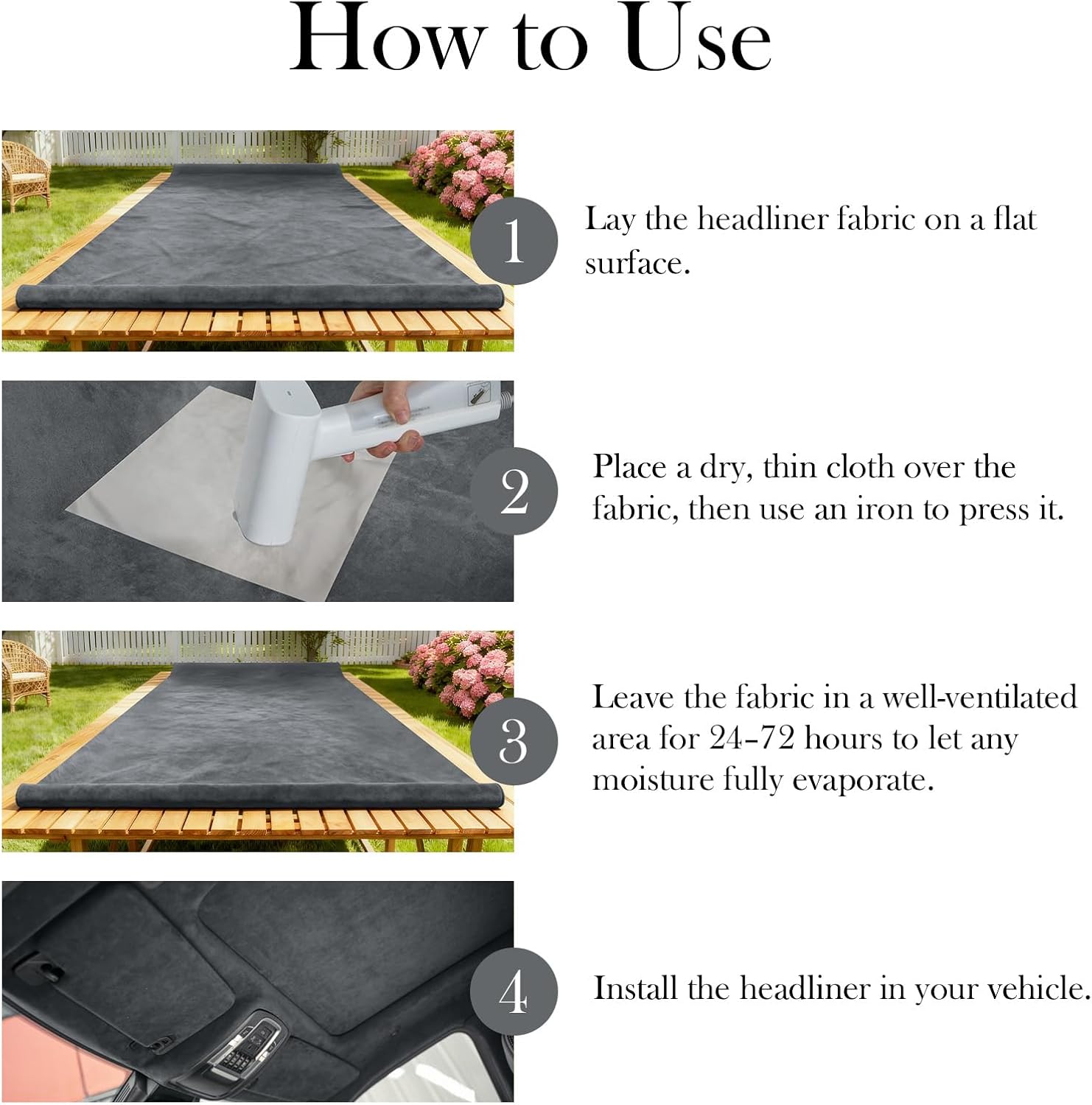 Suede Headliner Fabric, 96" L×60" W Dark Grey Car Headliner Material, Tela para Tapizar Techo de Auto, Faux Suede Wrap Car Interior with Foam Backing, Auto Roof Replacement Material for Truck