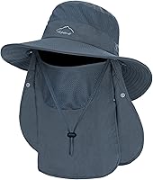 Vista 8 de Sombrero de pesca para hombre, sombrero de sol 3 en 1, sombrero de verano de ala ancha, sombrero de safari Boonie con solapa para el cuello
