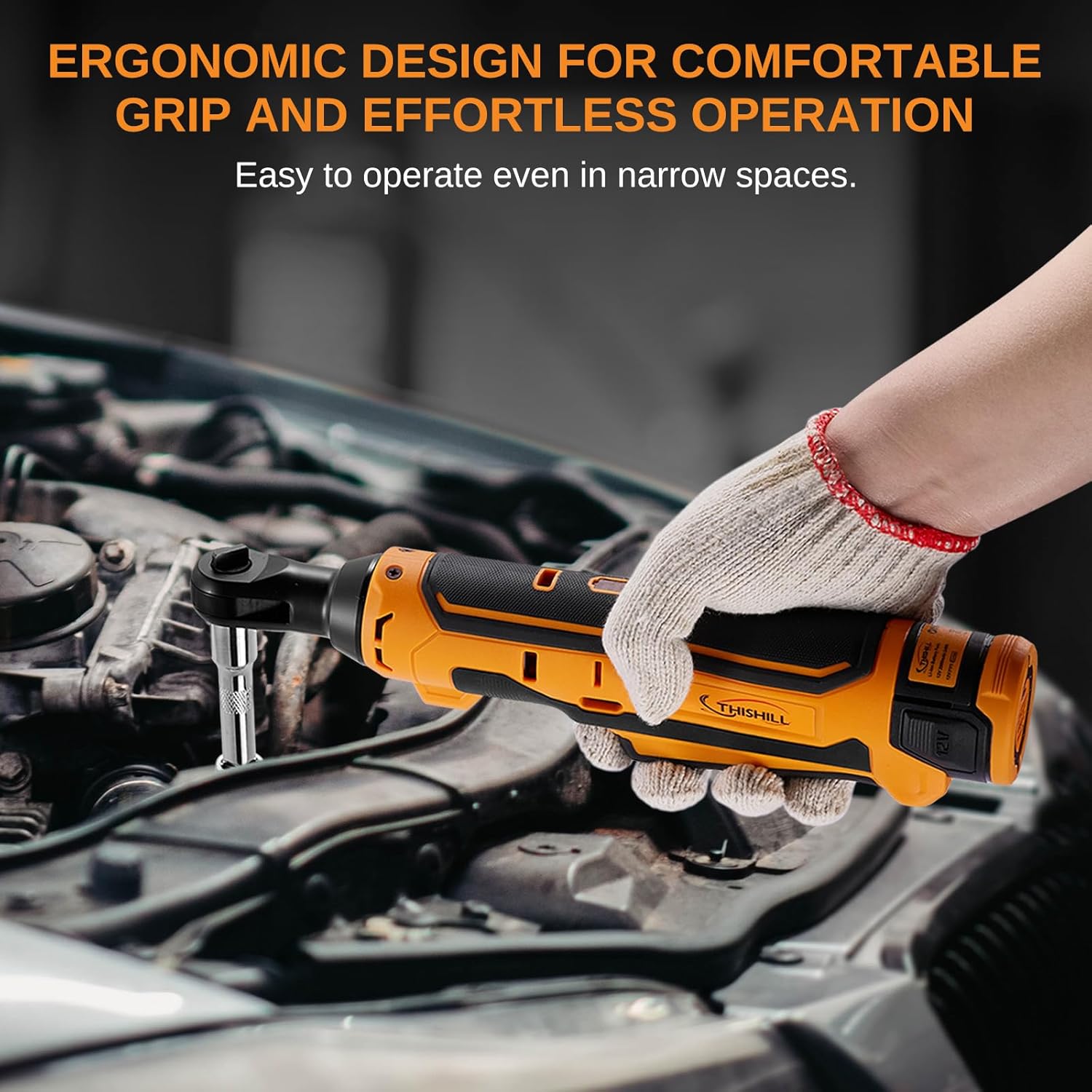 This Hill 3/8" Cordless Electric Ratchet Wrench Set with 2 Pack 2000 mAh 10C Lithium-Ion Battery,12V 40 Ft-lbs Power Ratchet Driver,7 Sockets and Charger for Automobile Engine