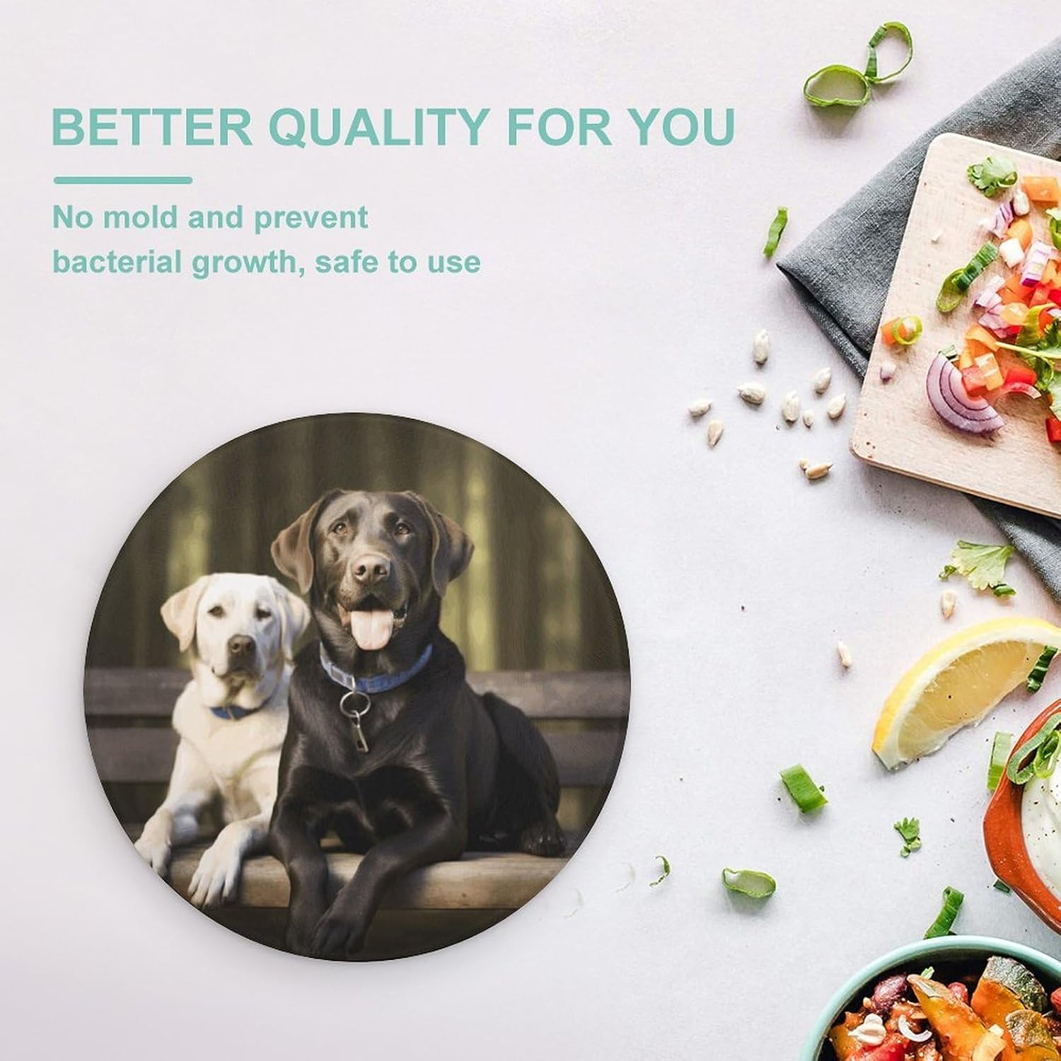 Labrador Cutting Board Portable Small Chopping Boards Tempered Glass Kitchen Counter Protector Non-Slip Round Charcuterie Boards Mat for Bar Cheese Board