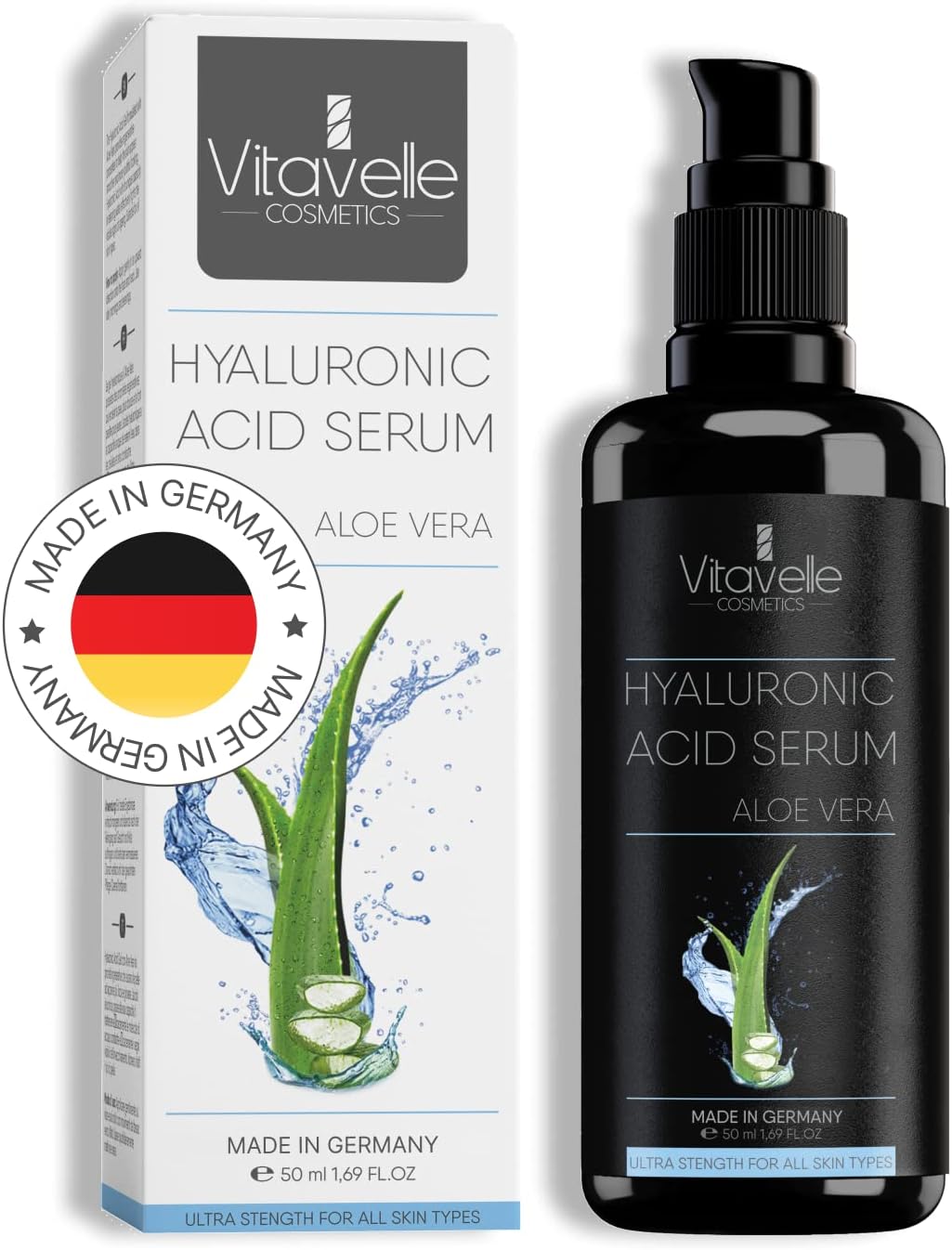 Hyaluronic Acid Face Serum Concentrate - Anti Ageing and Anti Wrinkle Facial Care I Hydro Boost I 50 ml Vitavelle Beauty I Made in Germany