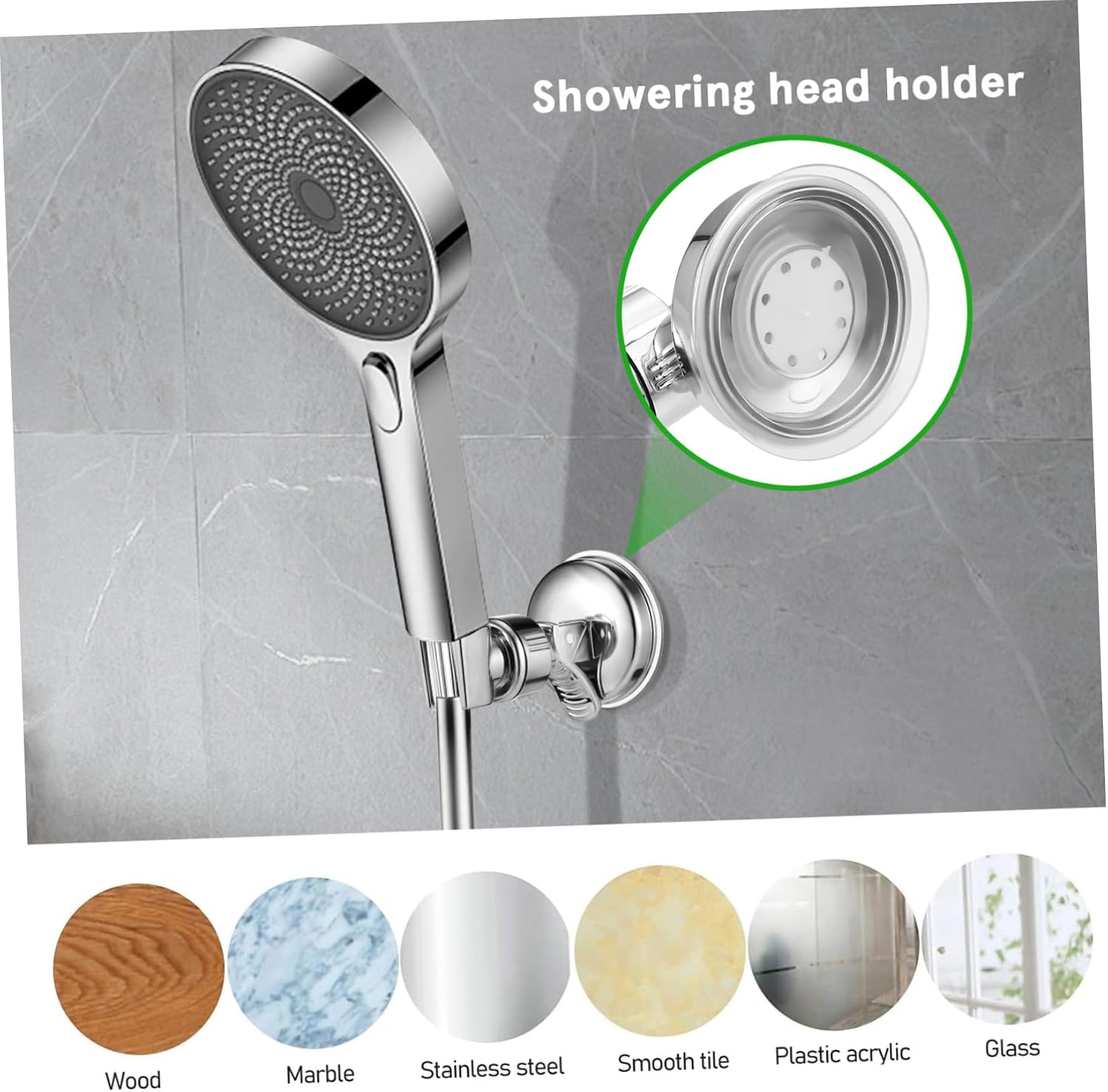 2pcs Adjustable Handheld Shower Head Holder Suction Mount Silver image 3