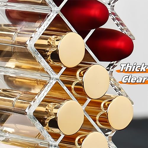 Miniatura 6 de Cedilis Paquete de 4 organizadores acrílicos para lápiz labial, organizador de almacenamiento de brillo de labios transparente con 64 ranuras,