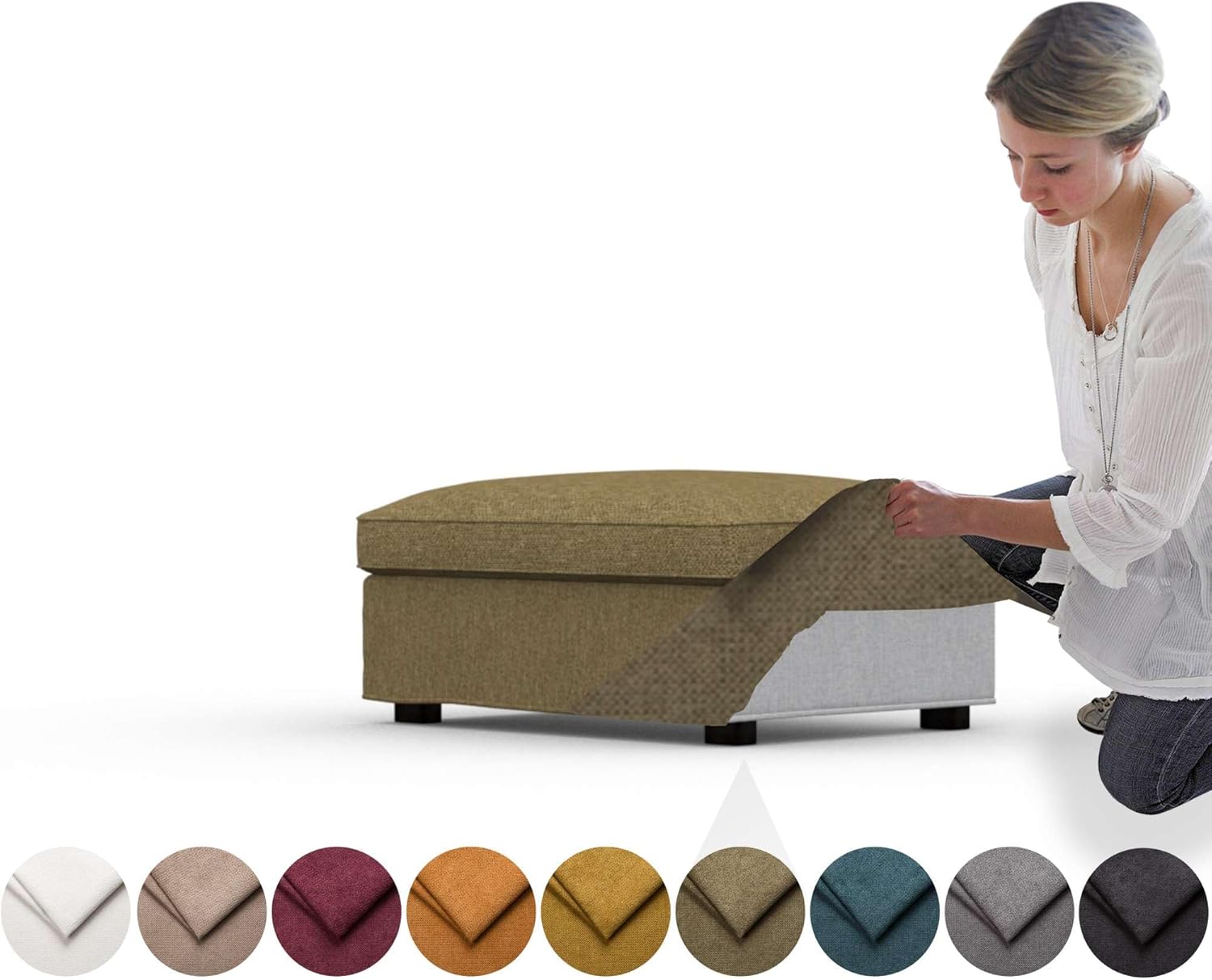 comfortly Cover for Kivik Footstool, Replacement Slipcover, Heavy Duty 2 pcs Cover, Soft Durable Washable Fabric, Easy to Clean & Replace (Crown - Black)