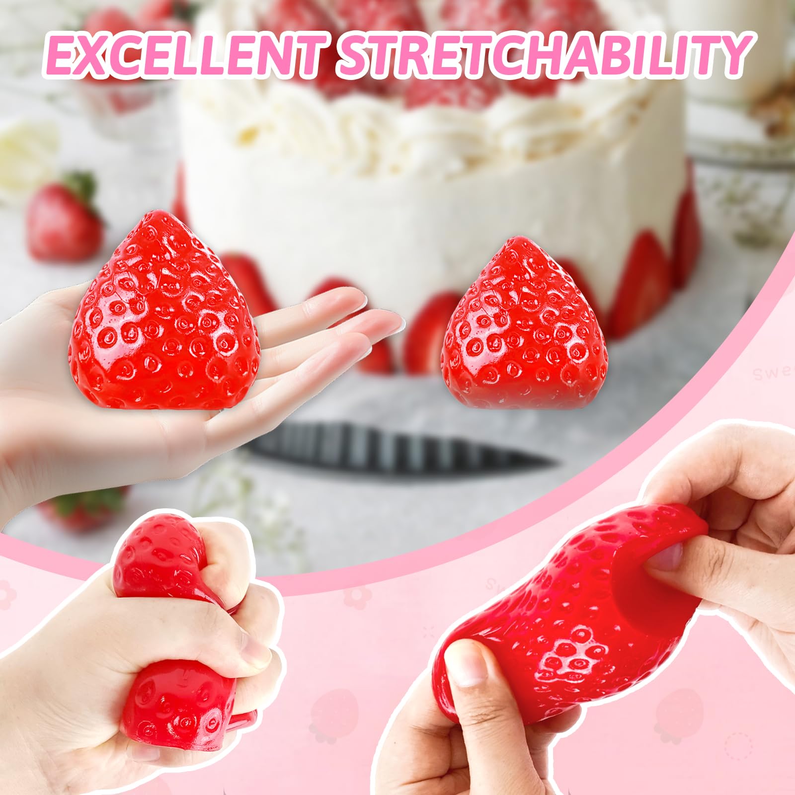 Taba Squishy Toys Strawberry Fufu Squishy Squeeze Toy Soft Strawberry Squishies Squeeze Toys for Stress Relief Sensory Fidget Toys Squishies Anxiety Relief Funny Toys Gift for Kids Adults (Red-1) - Image 3