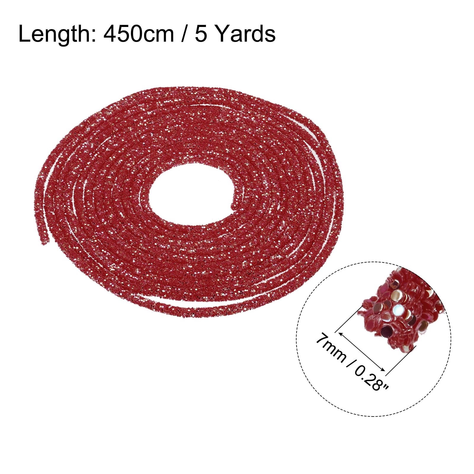 sourcing map 5 Yard 6mm 0.24 inch Glitter Sequins Rope Sequins Rhinestone Tube Cord for DIY Wedding Dresses Costume Clothing Shoes Jewelry Accessory Clear White — view 24