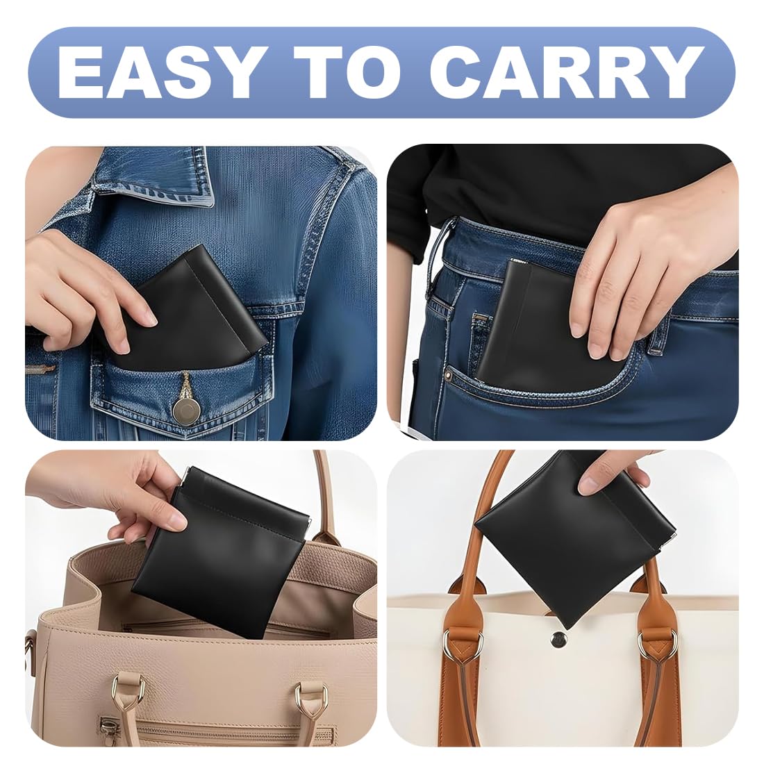 2pcs Bolsa De Almacenamiento Des Cierres Automático,Monedero Pequeño Des Piel Apretada Minimalista Negro,Para Hombre y Mujer,Fácil Almacenamiento Guardar Tarjetas,Cables De Datos y Joyas