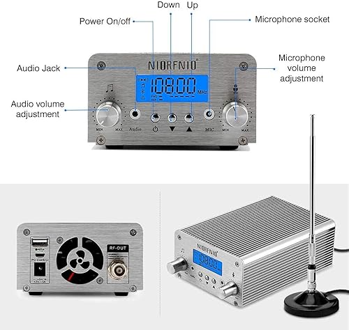 Miniatura 4 de NIORFNIO - Transmisor FM de 15 W - Transmisor estéreo inalámbrico Bluetooth de 87-108 mhz, utilizado en iglesias, automóviles, centros comerciales,