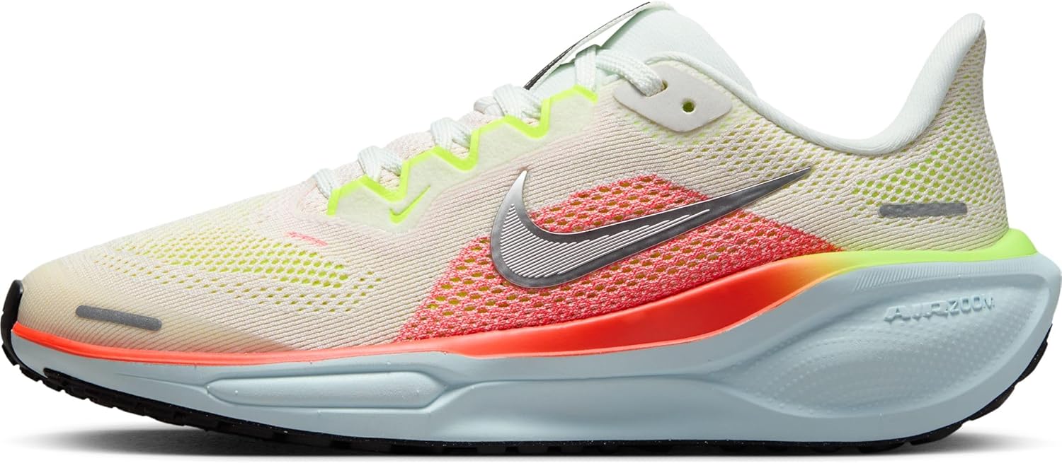 Nike Pegasus 41 Big Kids' Road Running Shoes (FN5041-100, Summit White/Bright Crimson/Glacier Blue/Chrome) Size 3.5
