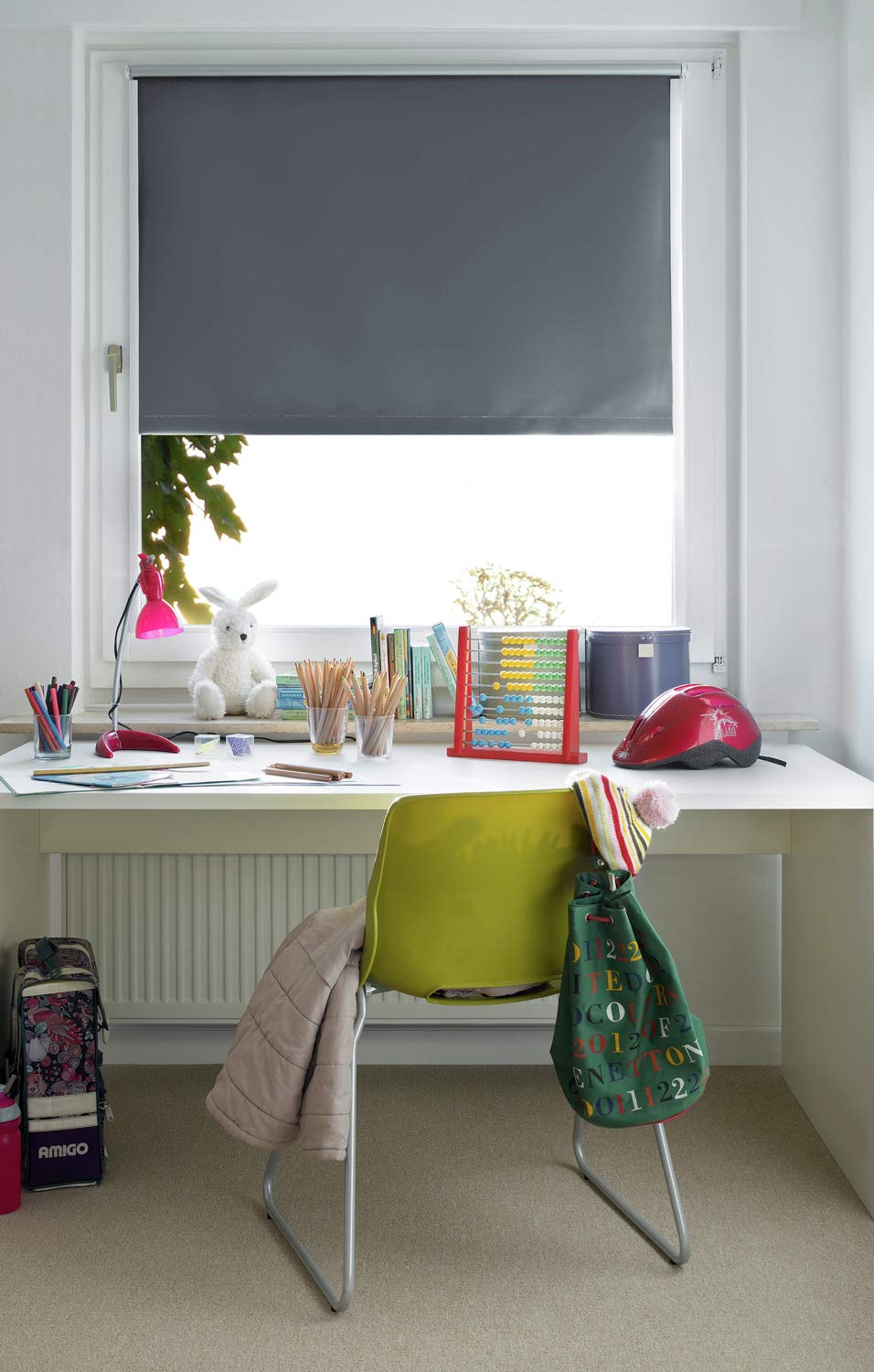 GARDINIA EASYFIX Estor Enrollable con Reverso térmico para enganchar o Pegar, Estor Enrollable Opaco sin taladrar, Protección térmica, Ahorro energético, Pizarra, 90 x 150 cm (AnxAl)
