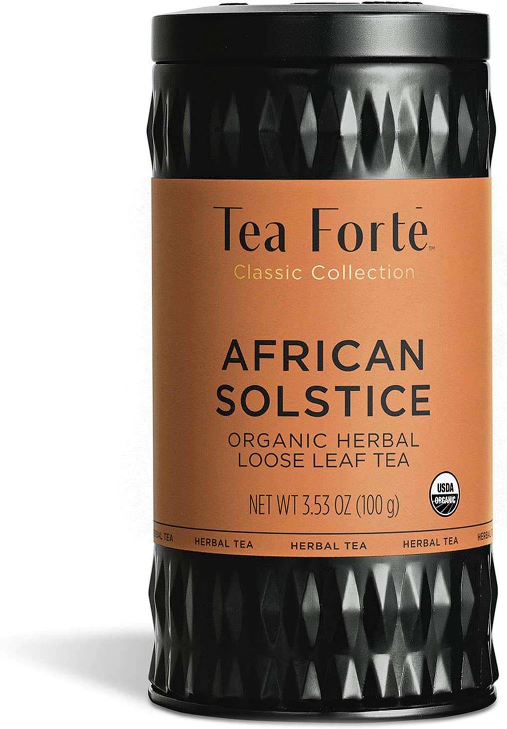 Tea Forte African Solstice Premium Loose Leaf Caffeine-Free Herbal Tea Blend Canister, Makes 35-50 Cups, Round Canister