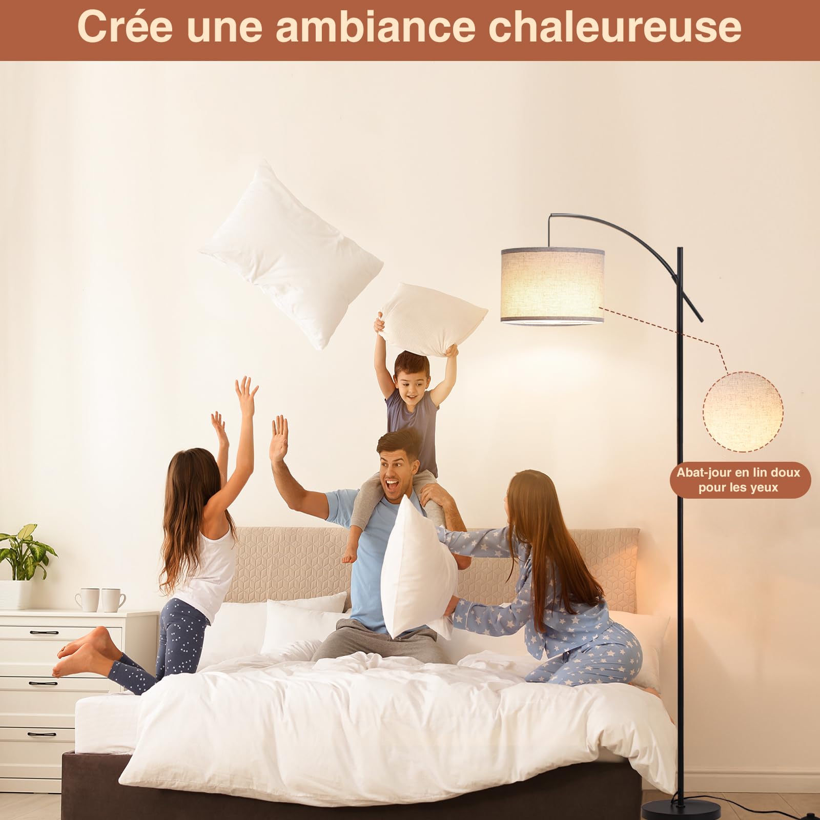 FIMEI Lampadaire avec Télécommande & Interrupteur au Pied - 3 Couleurs Changeantes, 187.4cm pour Salon, Chambre à Coucher, Bureau - 9W Ampoule, Minuterie 1H