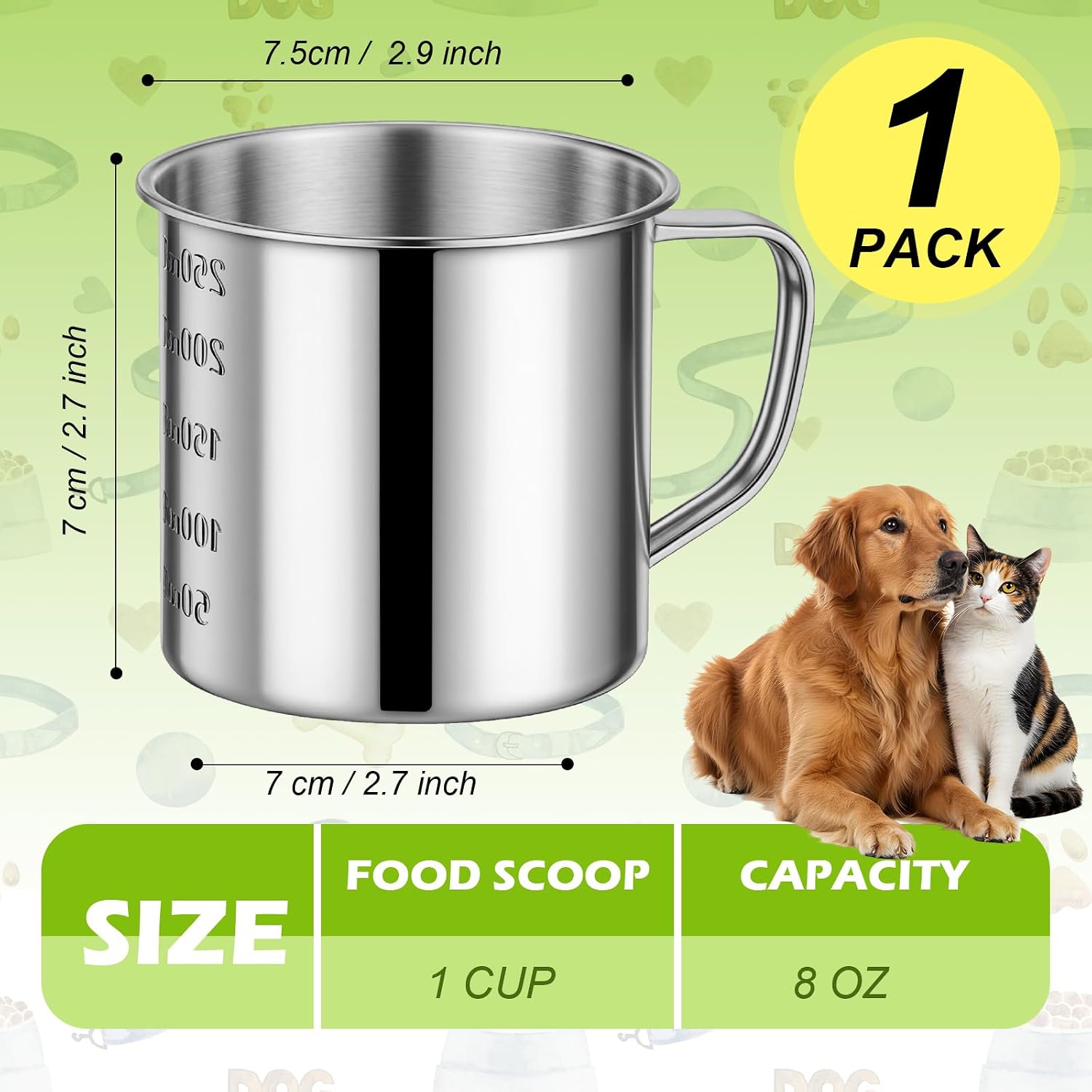 1 Cup Dog Food Scoop,Dog Food Measuring Cup with Handle and Measurements,Pet Food Measuring Scoop for Cats, Dogs