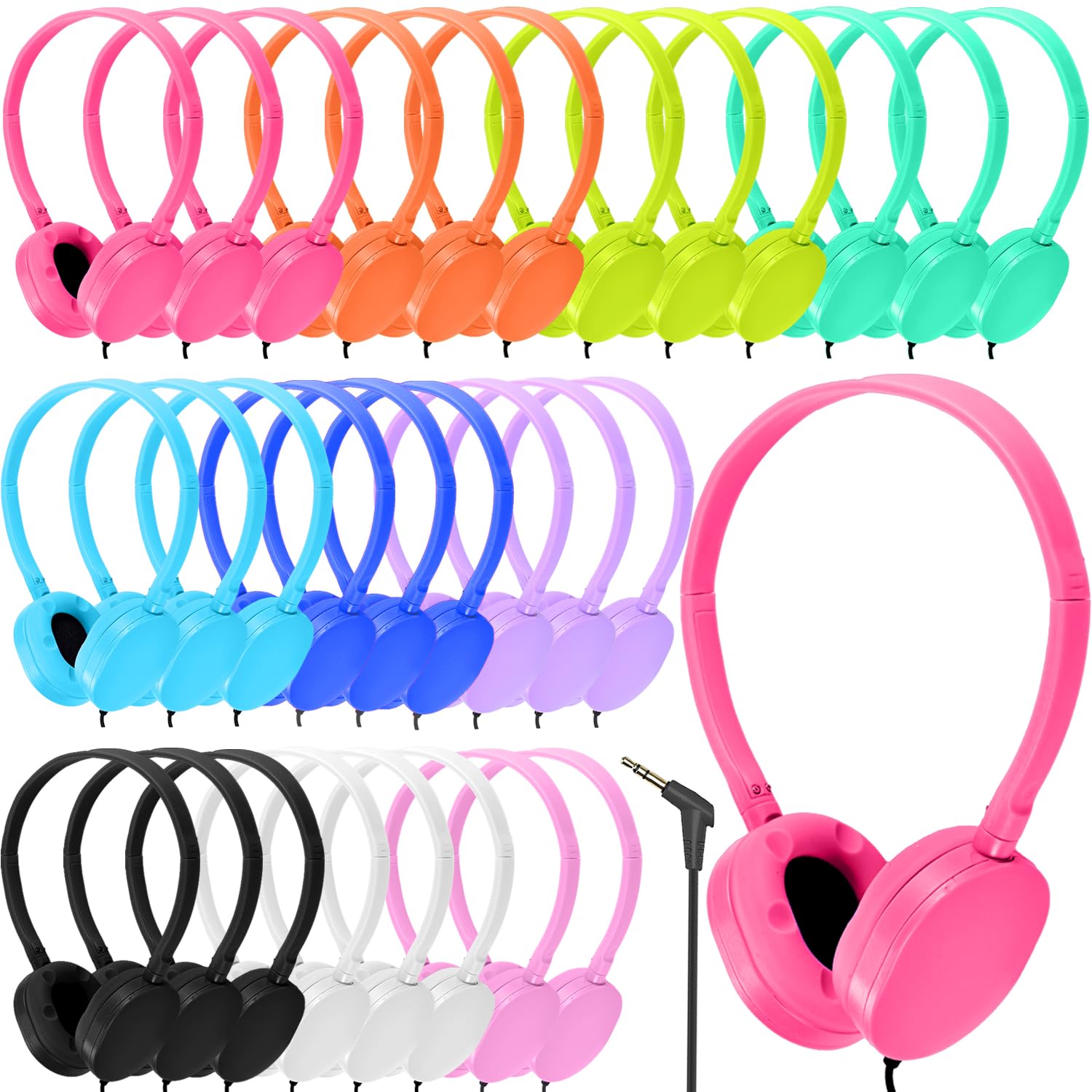 Lot de 30 écouteurs filaires durables pour salle de classe, école, bibliothèque, pour enfants, étudiants, garçons, filles, adultes, son HD, prise jack 3,5 mm (10 couleurs)
