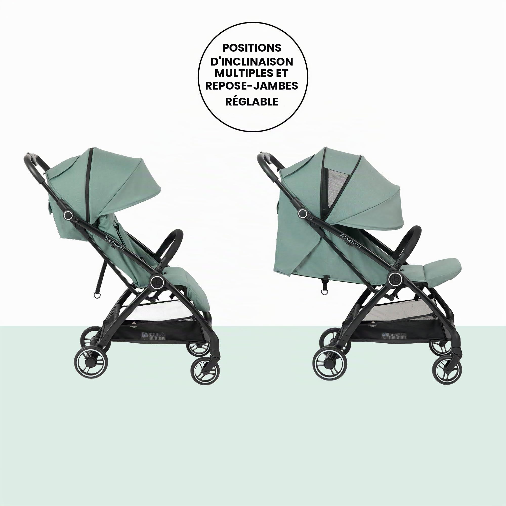 Ickle Bubba Aries Max Autofold Poussette avec chauffe-pieds et porte-gobelet, design léger comme une plume, inclinaison multipositions et mécanisme de pliage automatique pratique (Vert Sauge)